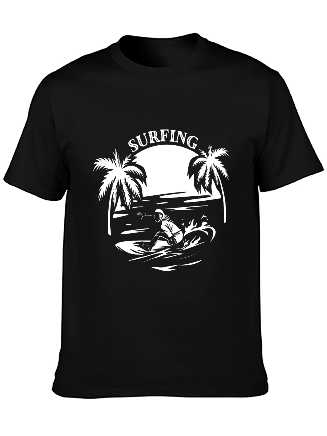 Black Surfing Graphic Tee - Black Cotton T-Shirt view 3