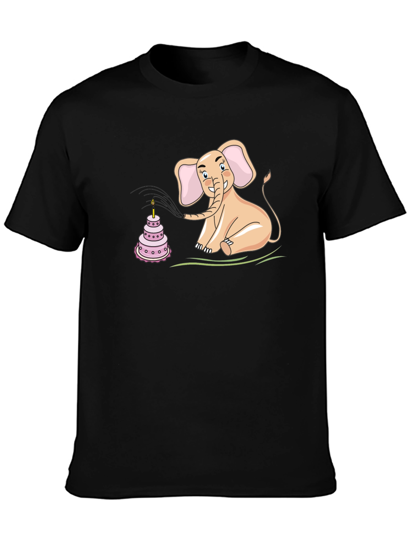 Black Elephant Blowing Out Birthday Cake Candle T-Shirt view 3