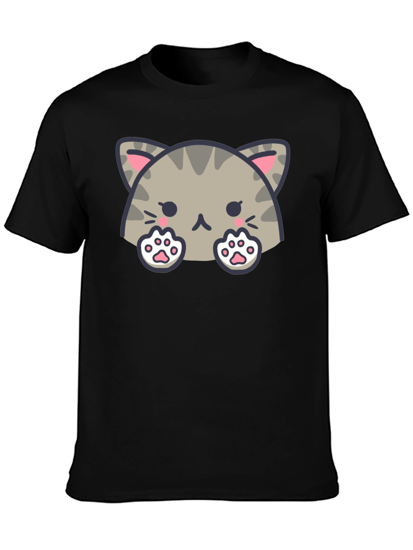 Black Cute Cat Graphic Black T-Shirt view 3