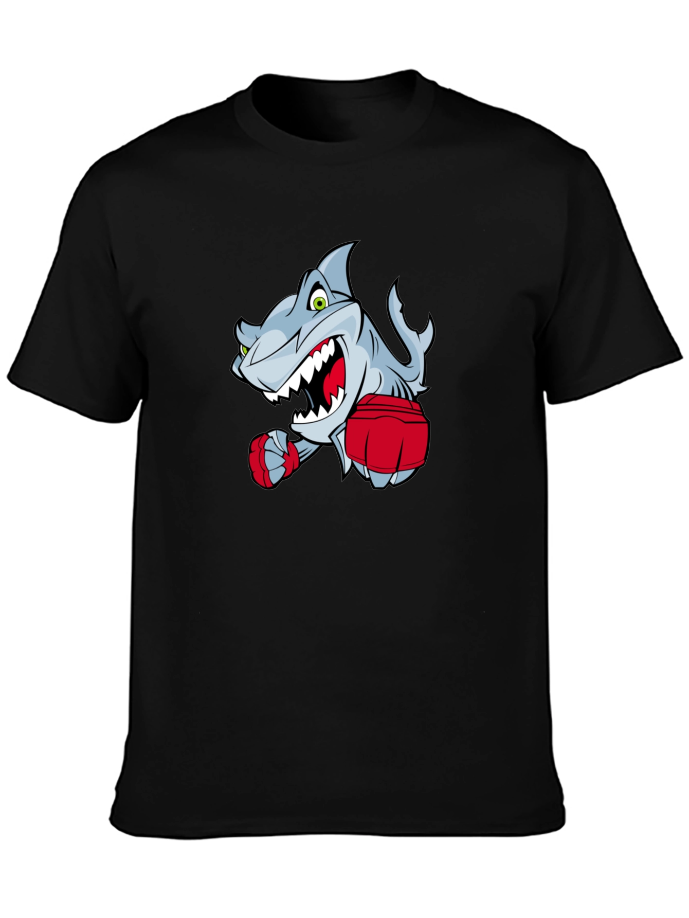 Black Cartoon Shark Boxer Graphic T-Shirt view 3
