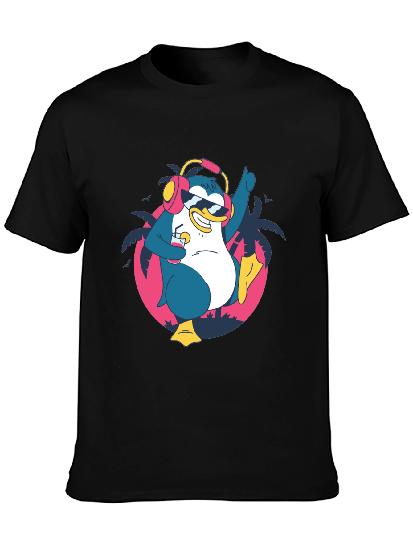 Black Cool Penguin Graphic Tee - Black Cotton Shirt view 3