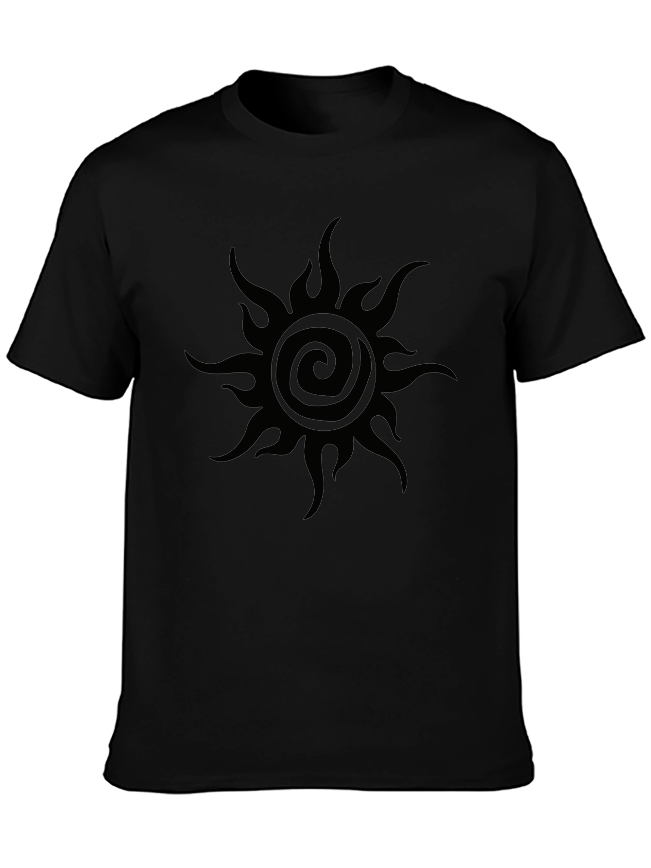 Black Men's Black T-Shirt with Sun Swirl Design view 3
