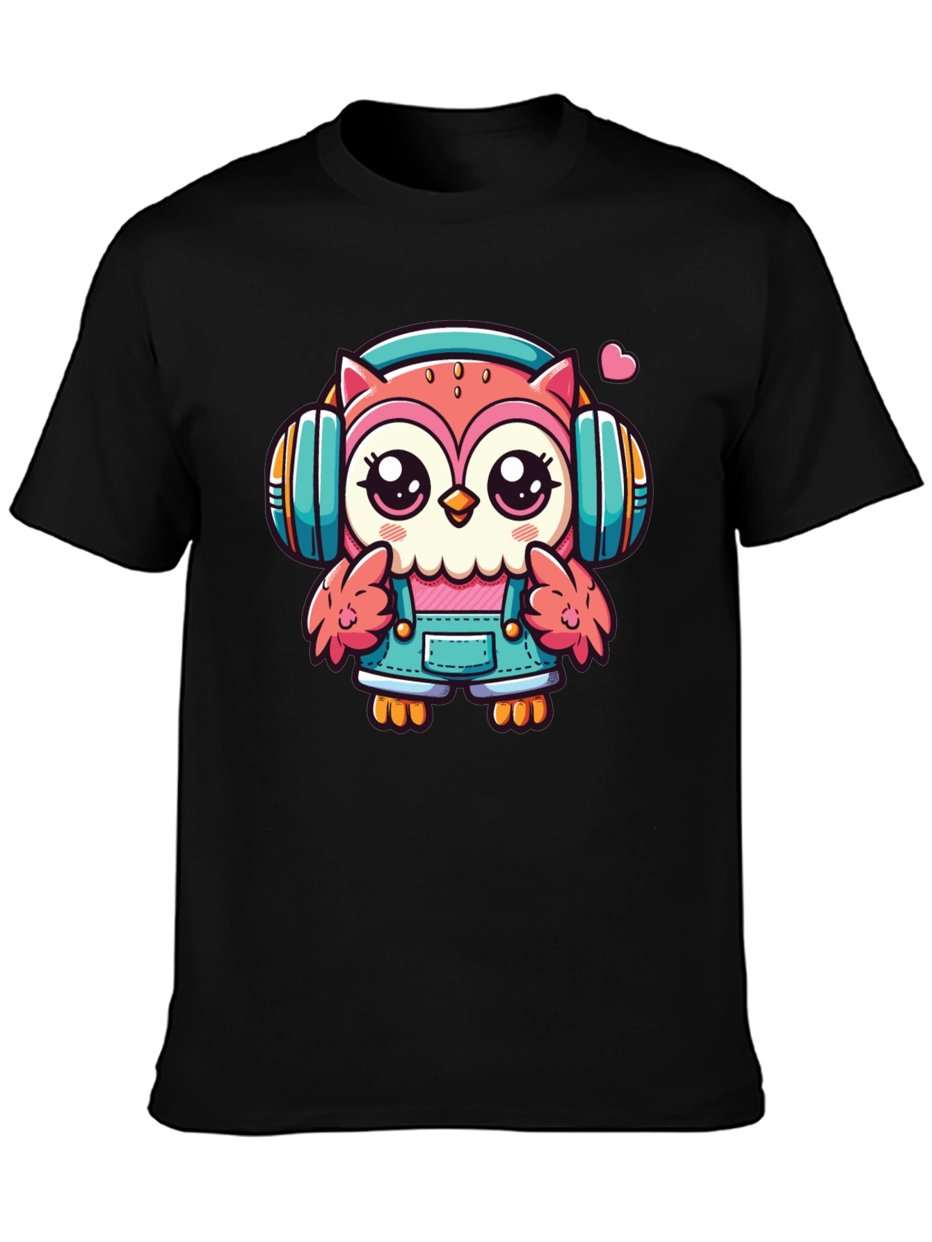 Black Owl DJ T-Shirt: Cute Cartoon Animal Tee view 3