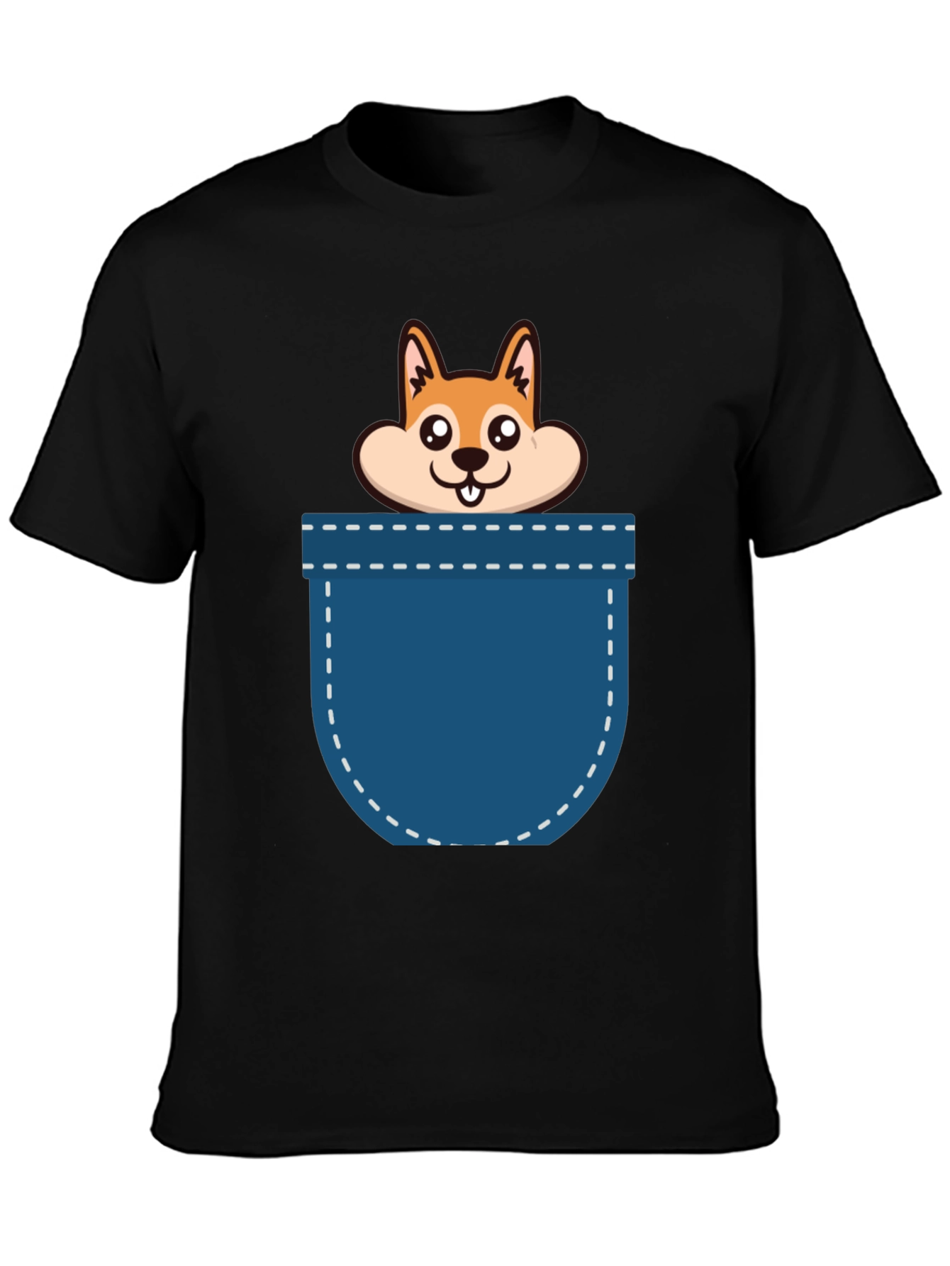Black Cute Pocket Dog Graphic T-Shirt view 3