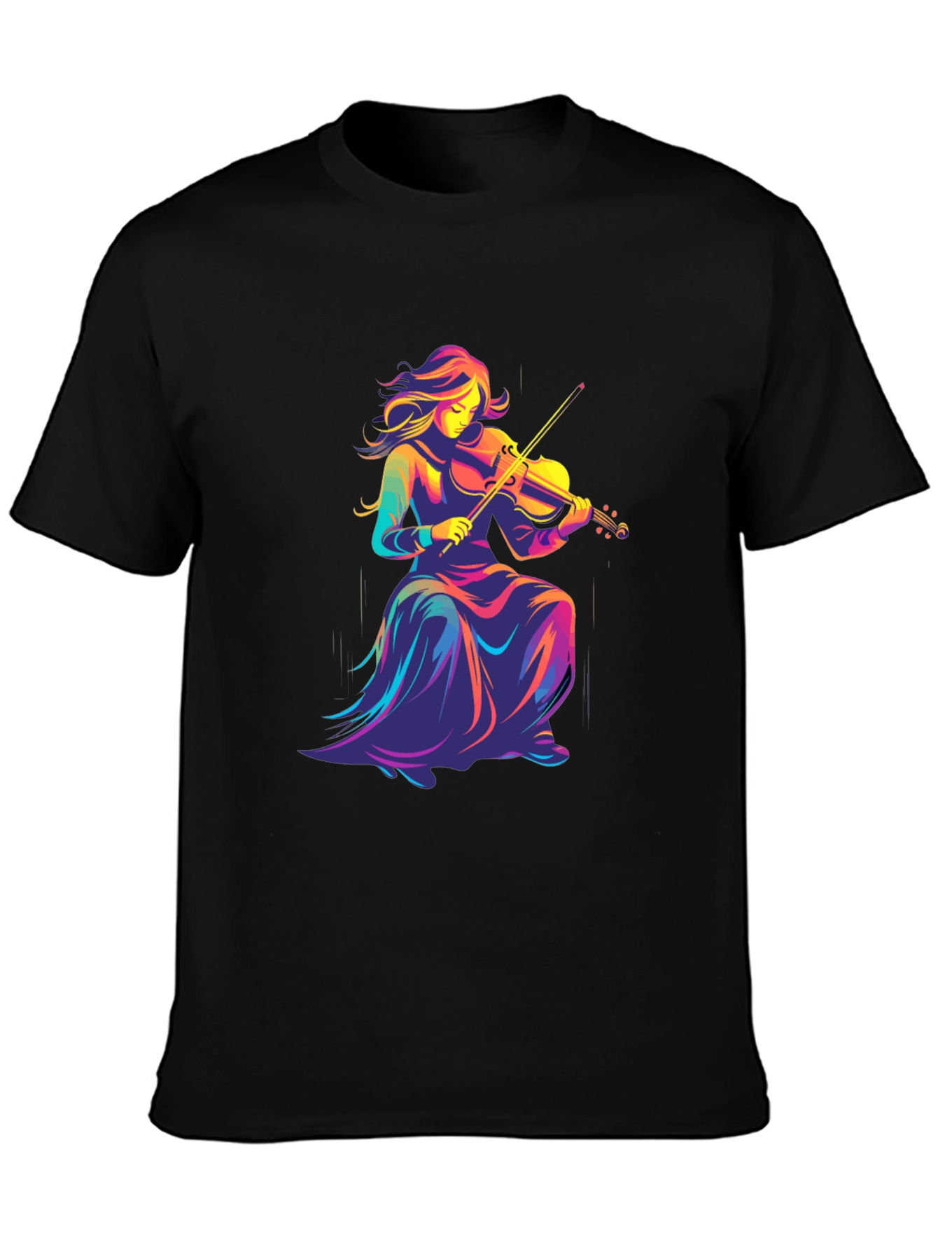Black Vibrant Violinist Graphic Tee - Black Cotton Comfort view 3