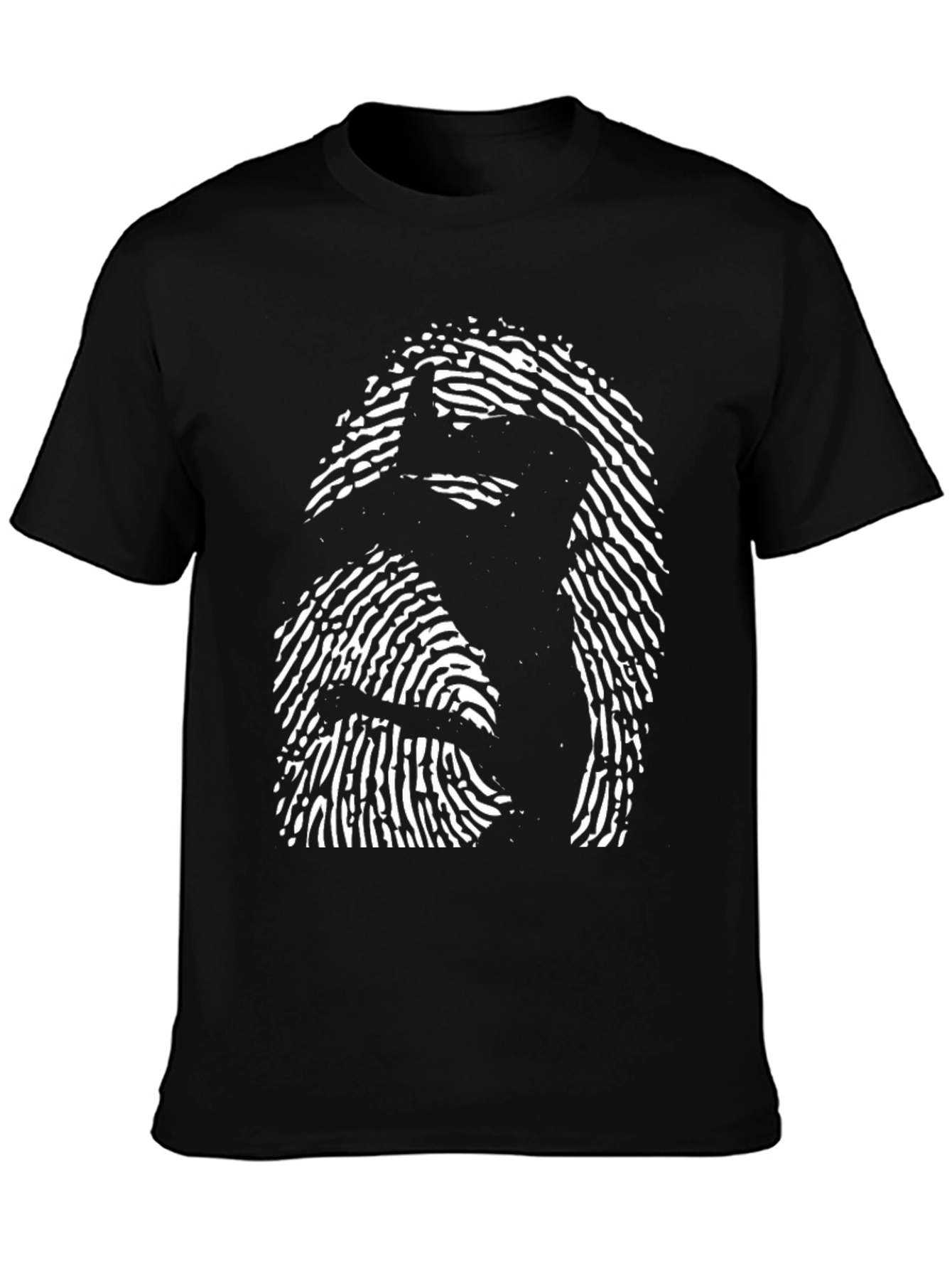Black Fingerprint Silhouette Black T-Shirt view 3