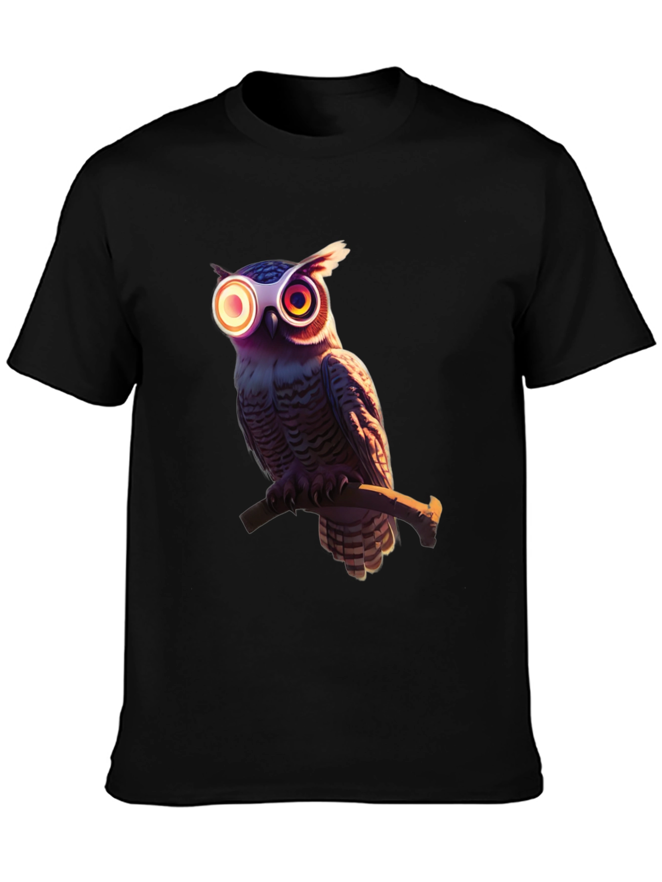 Black Cool Owl Graphic Tee - Black Cotton Blend view 3