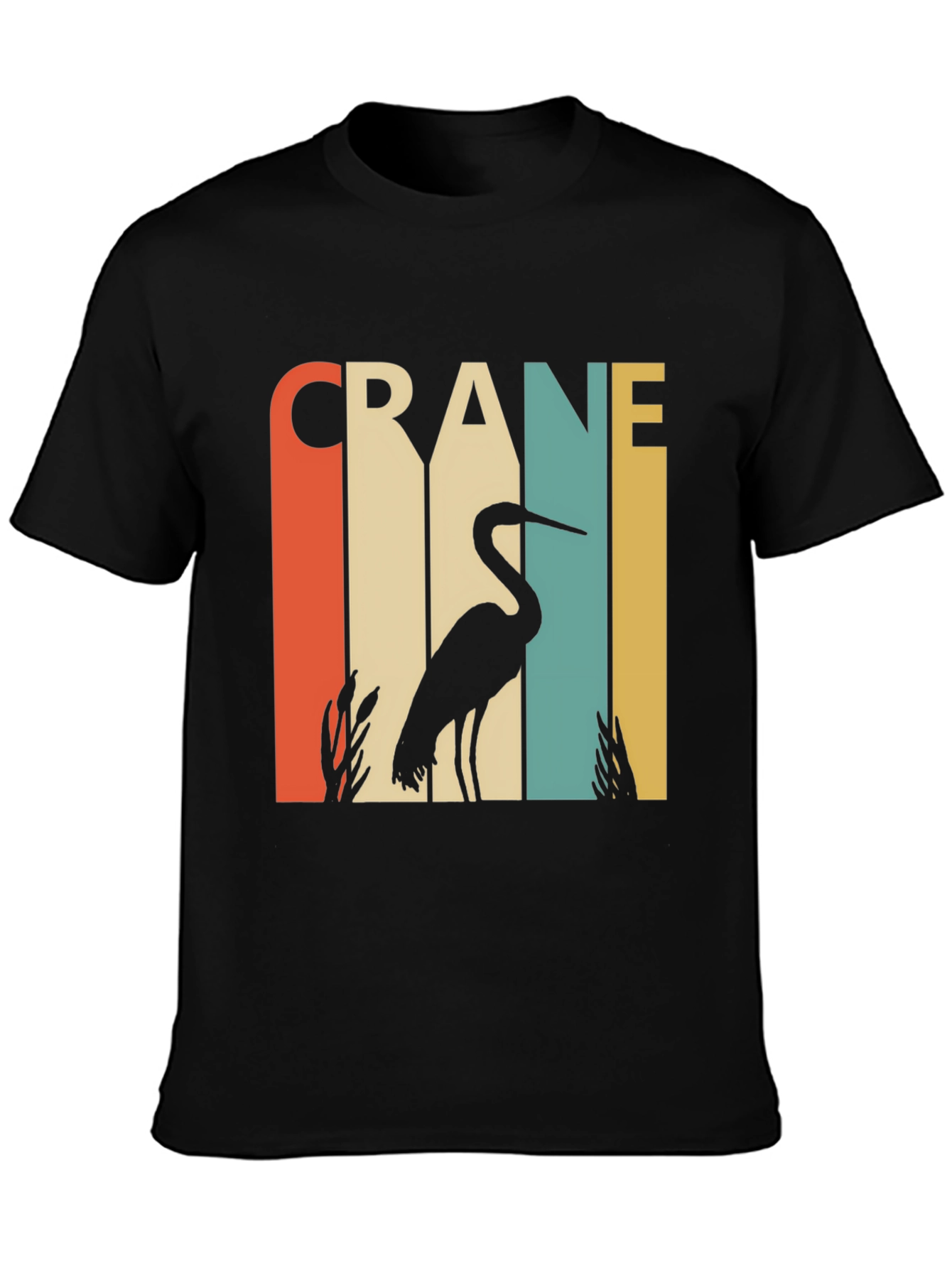 Black Vintage Crane Bird T-Shirt - Retro Design view 3