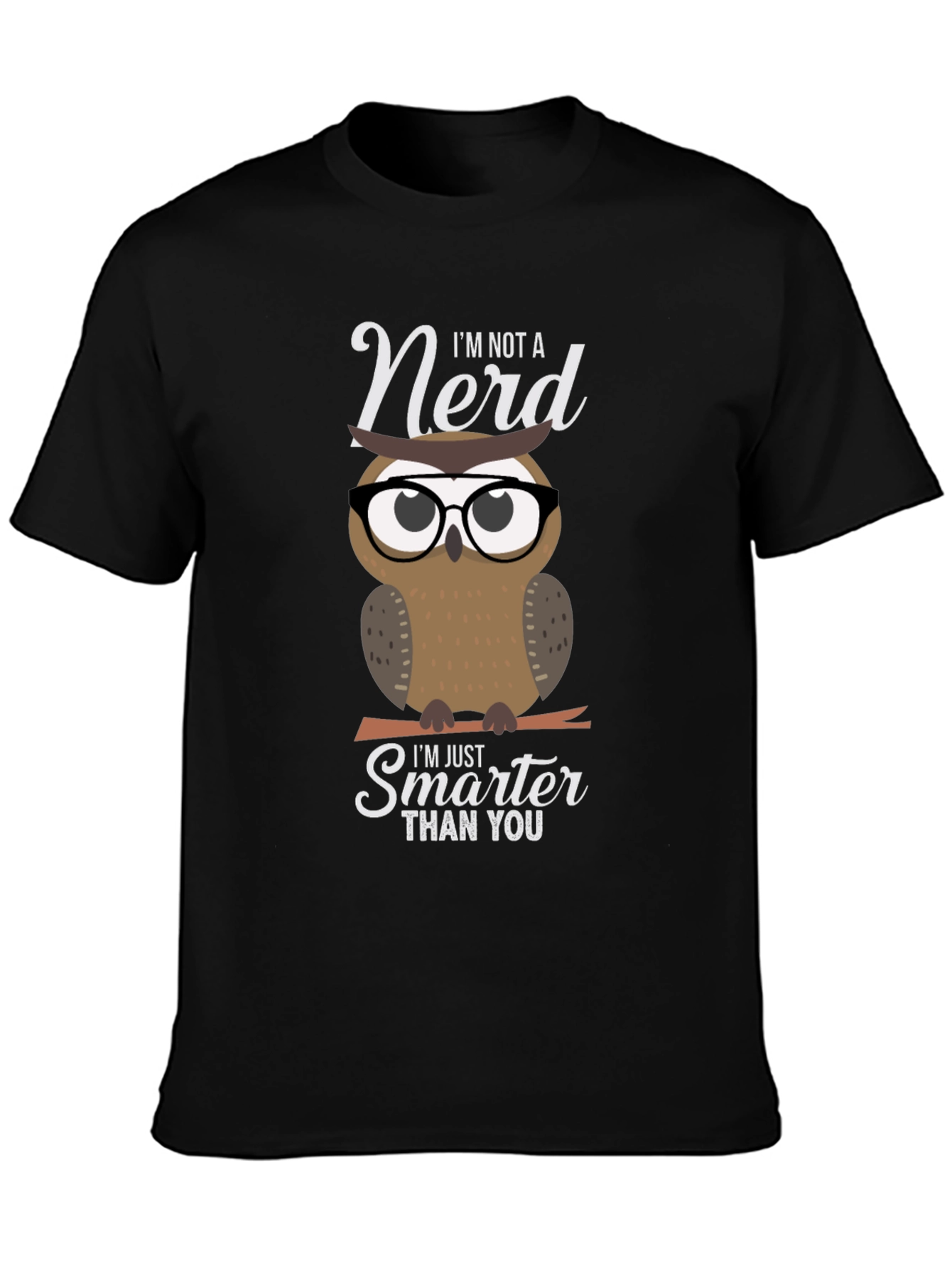 Black Smart Owl Graphic T-Shirt - Nerd Humor Tee view 3