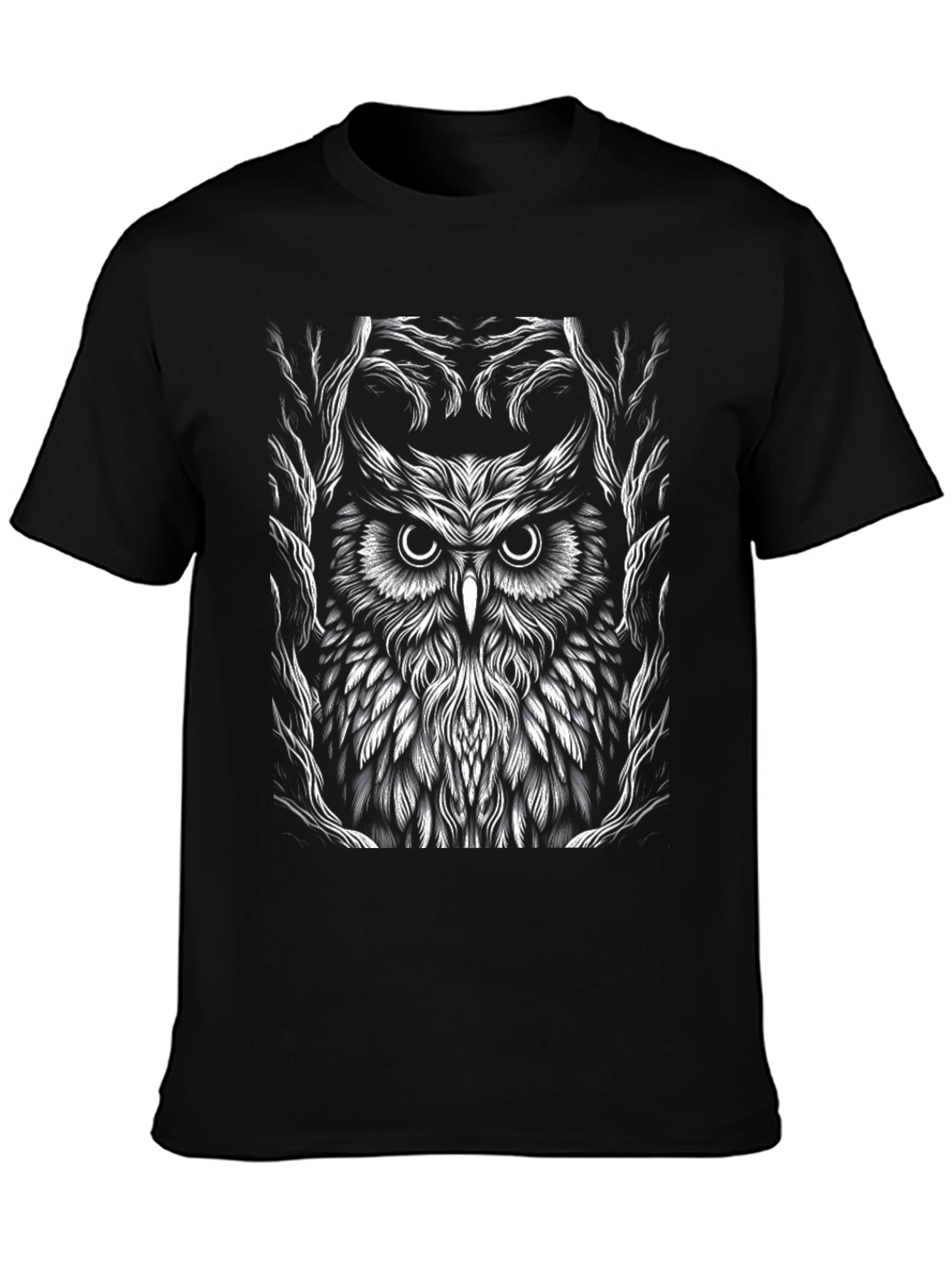 Black Owl Graphic Tee - Black Cotton T-Shirt view 3