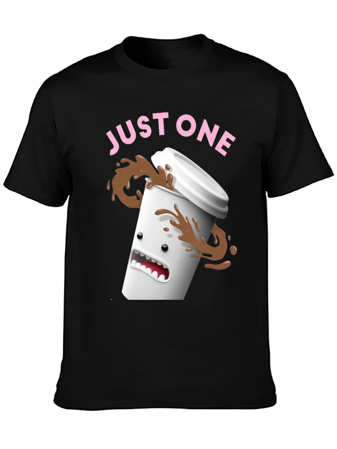 Black Just One Coffee T-Shirt - Funny Spilled Coffee Graphic Tee view 3