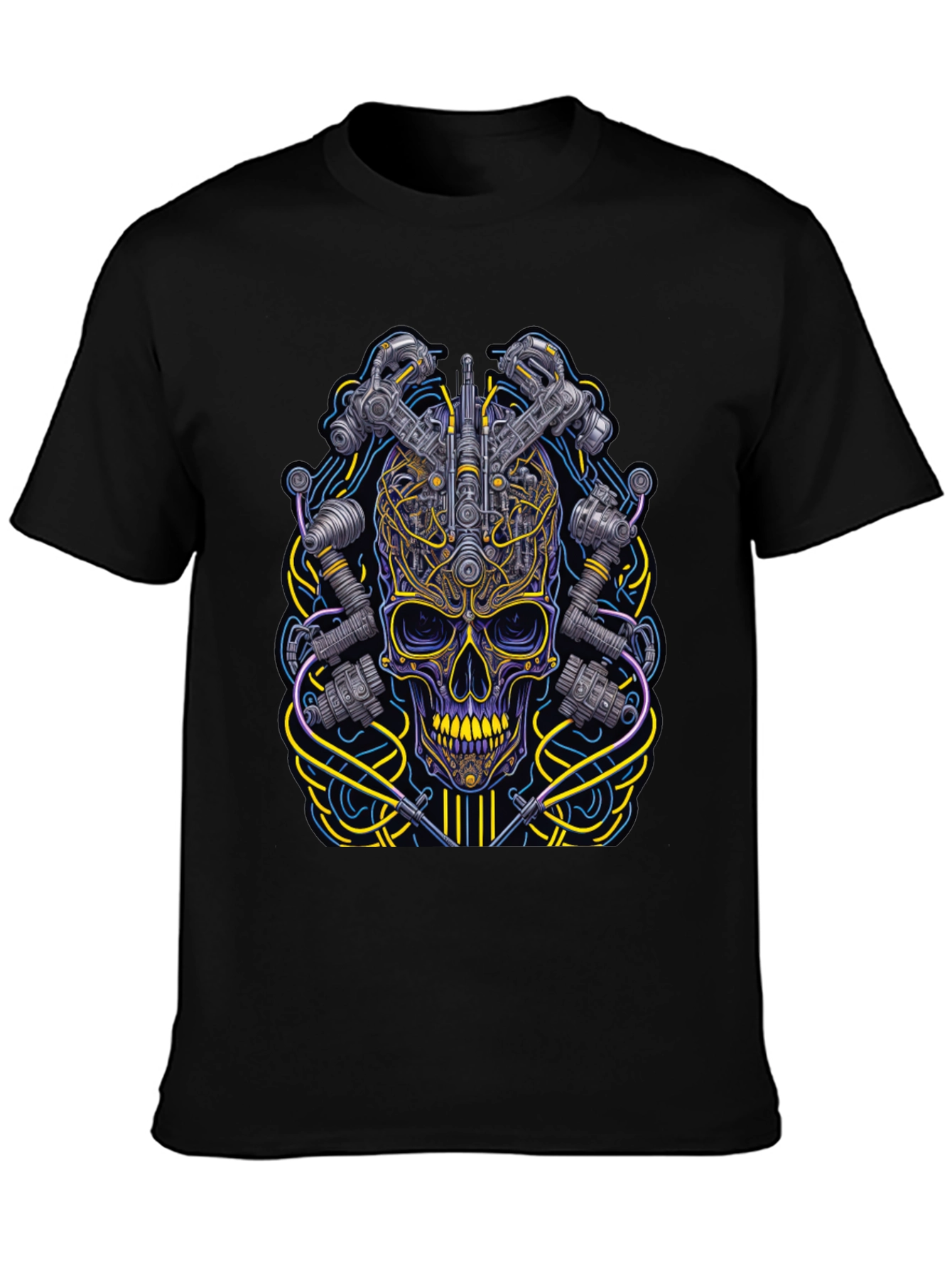 Black Cyberpunk Skull Graphic T-Shirt view 3