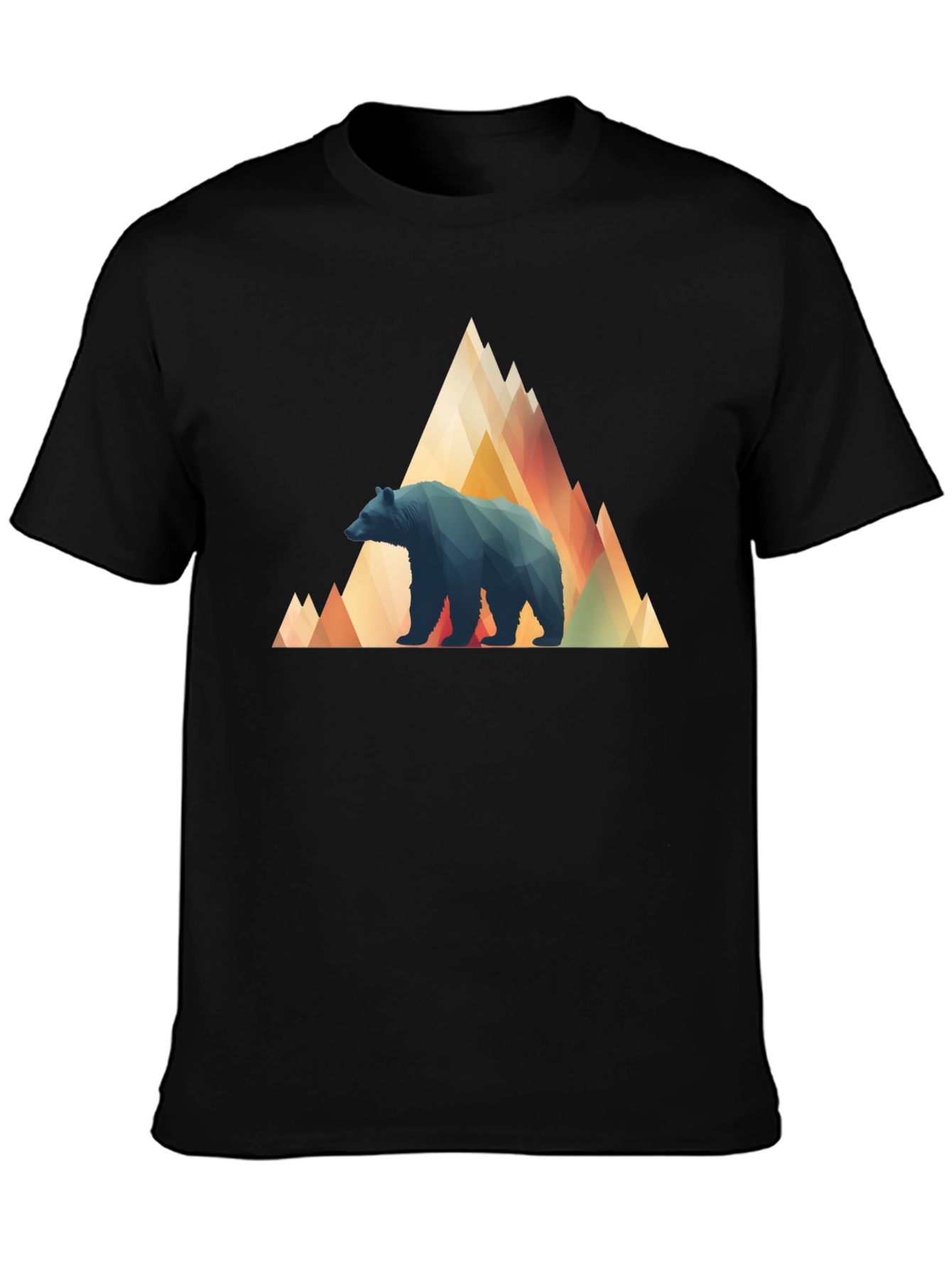 Black Geometric Bear Mountain Tee - Stylish Black T-Shirt view 3