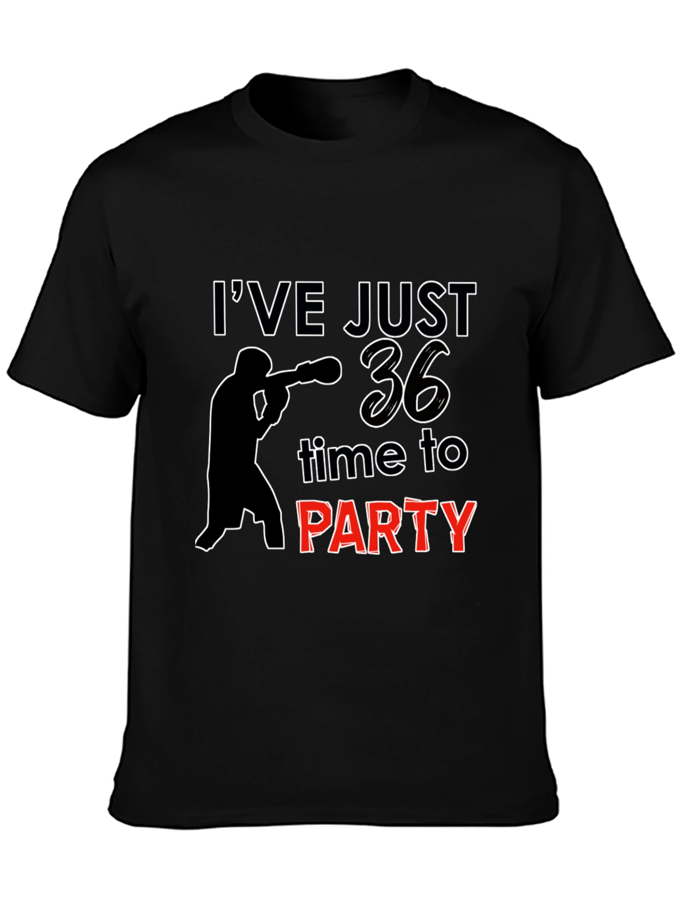 Black 36th Birthday Party T-Shirt: Boxing Silhouette view 3