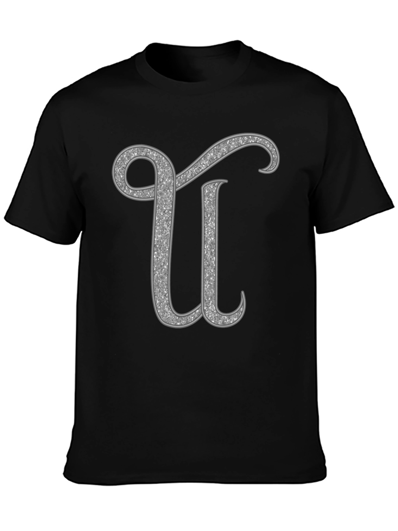 Black Glitter Letter U Graphic Tee - Unisex view 3