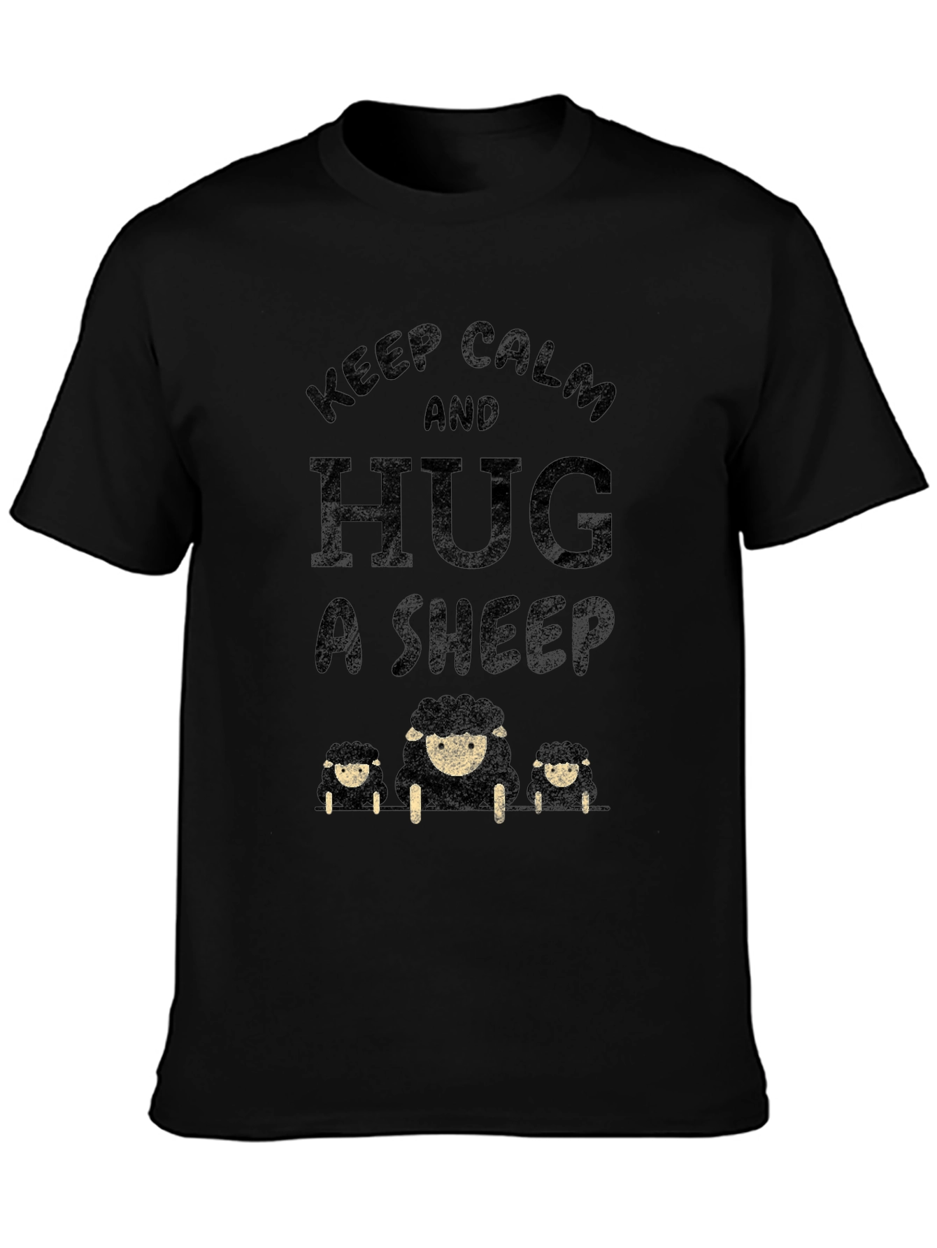 Black Keep Calm and Hug a Sheep T-Shirt - Black view 3