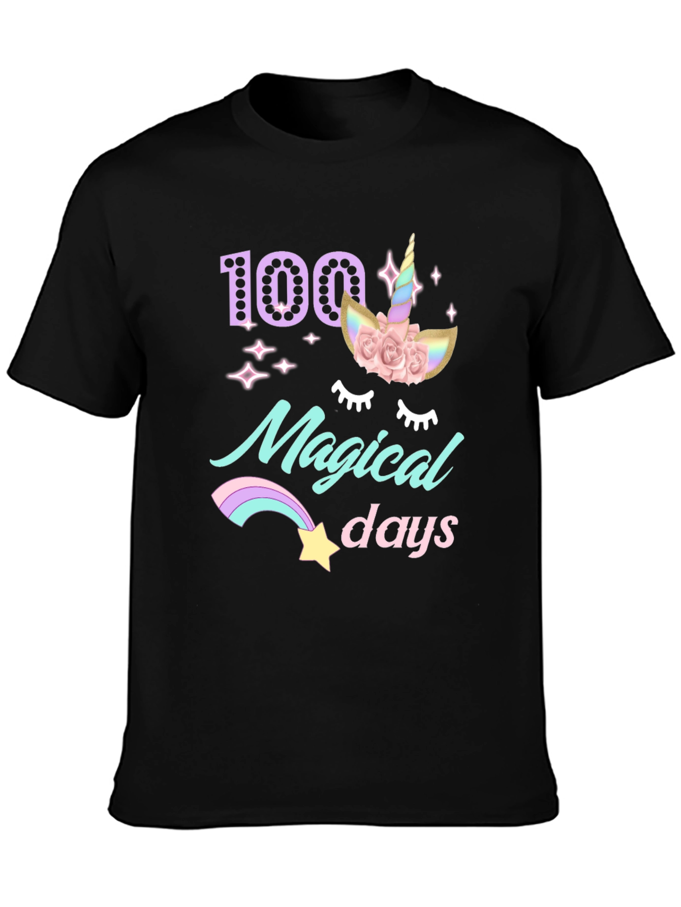 Black 100 Magical Days T-Shirt Unicorn view 3