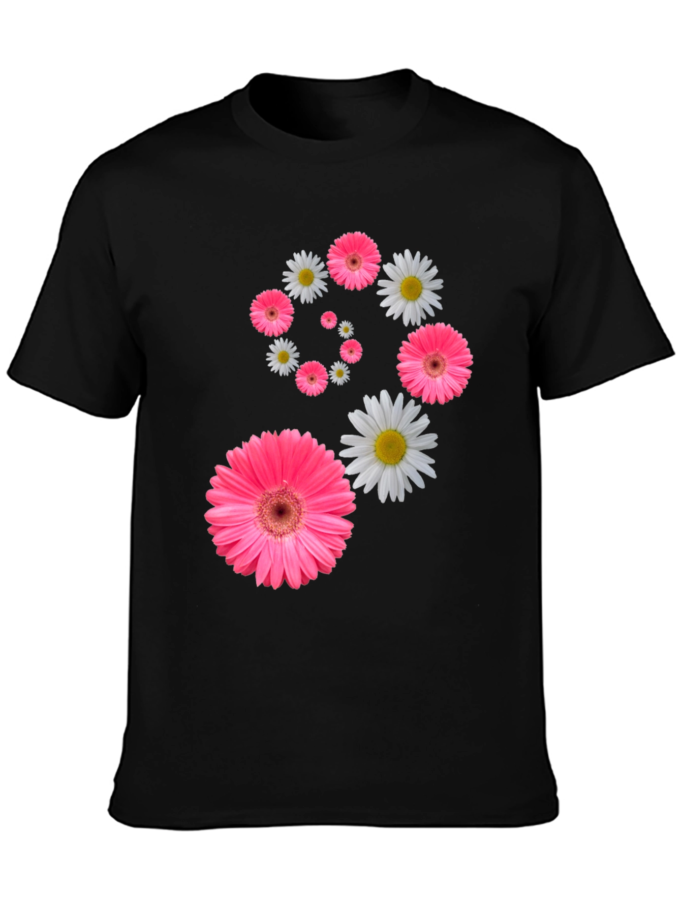 Black Floral Swirl T-Shirt - Pink Daisy Design view 3