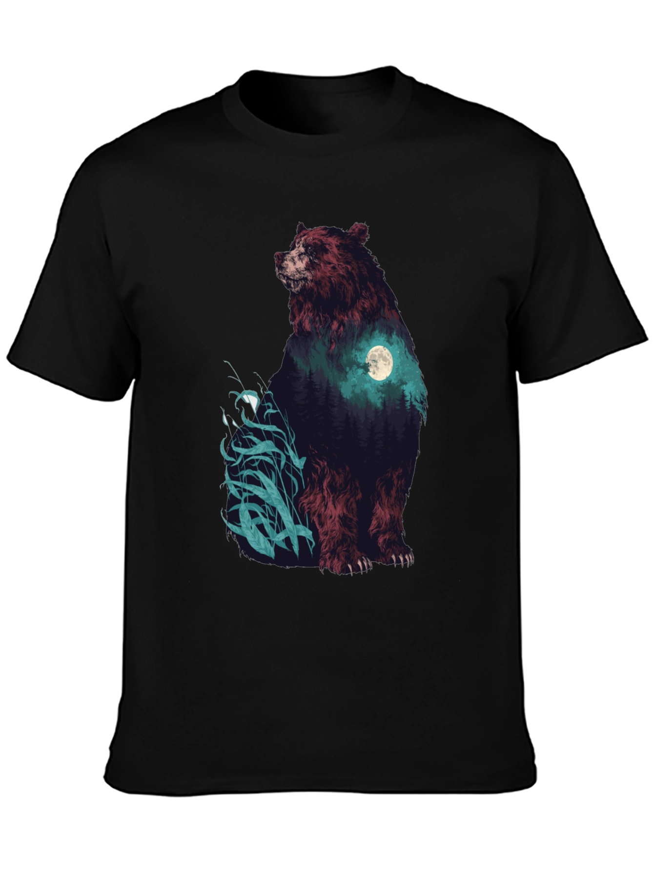 Black Bear Forest Moon Graphic T-Shirt view 3