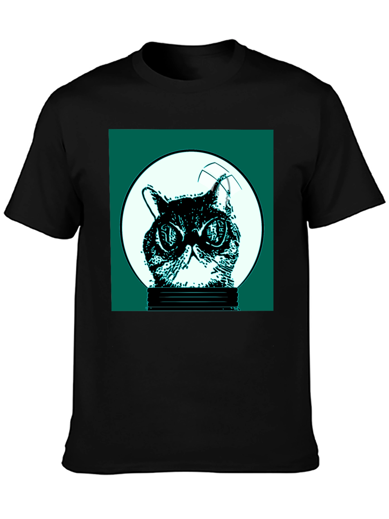 Black Cool Cat in Bulb Graphic Tee view 3