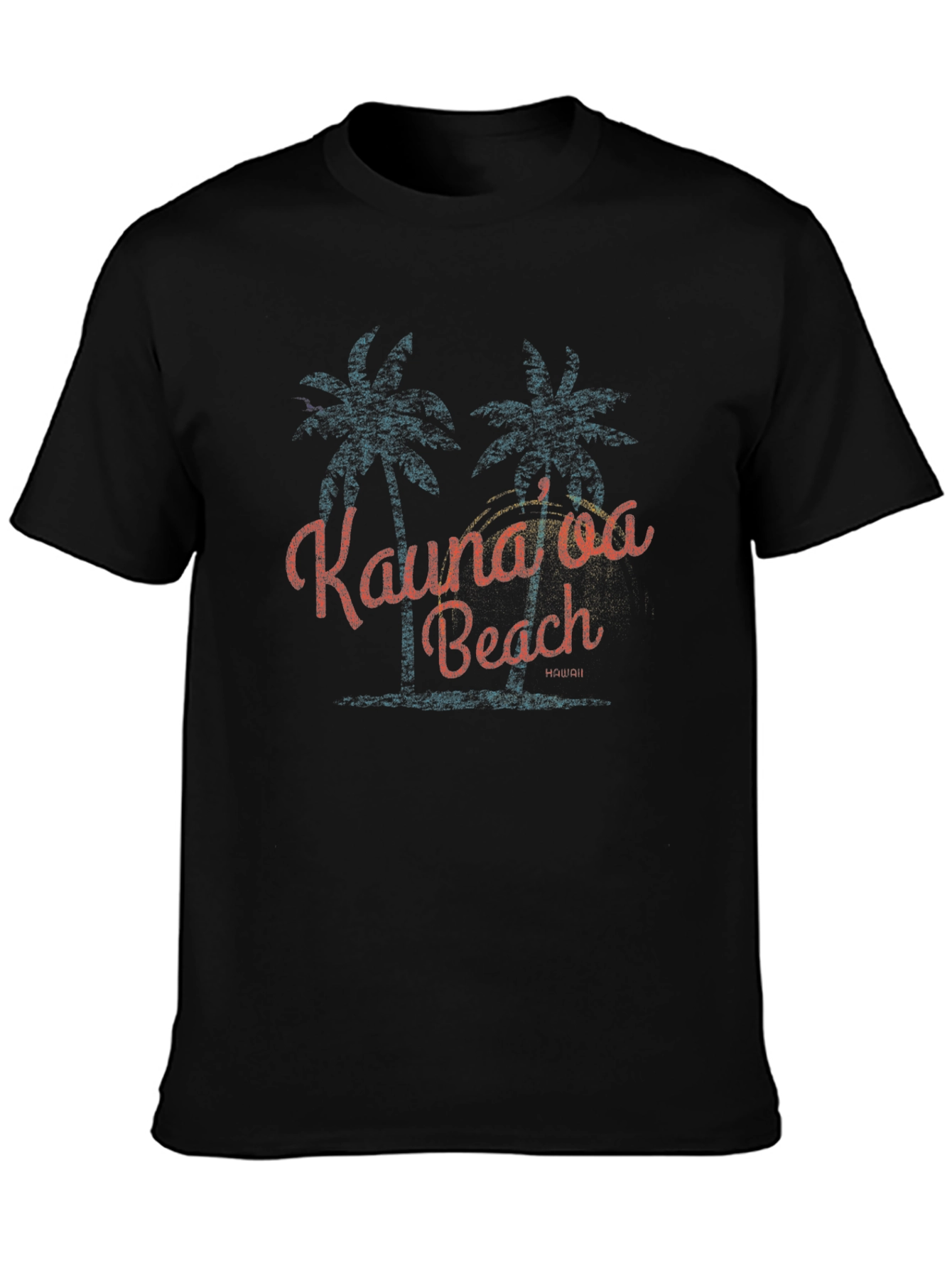 Black Kaunaloa Beach Graphic Tee - Tropical Palm Tree Design view 3