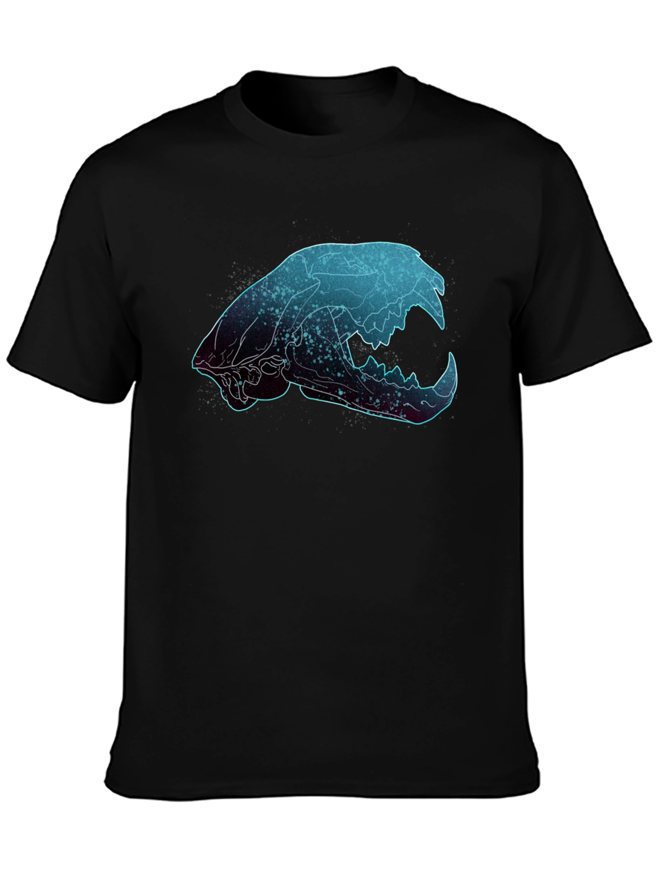 Black Galaxy Cat Skull Graphic T-Shirt view 3
