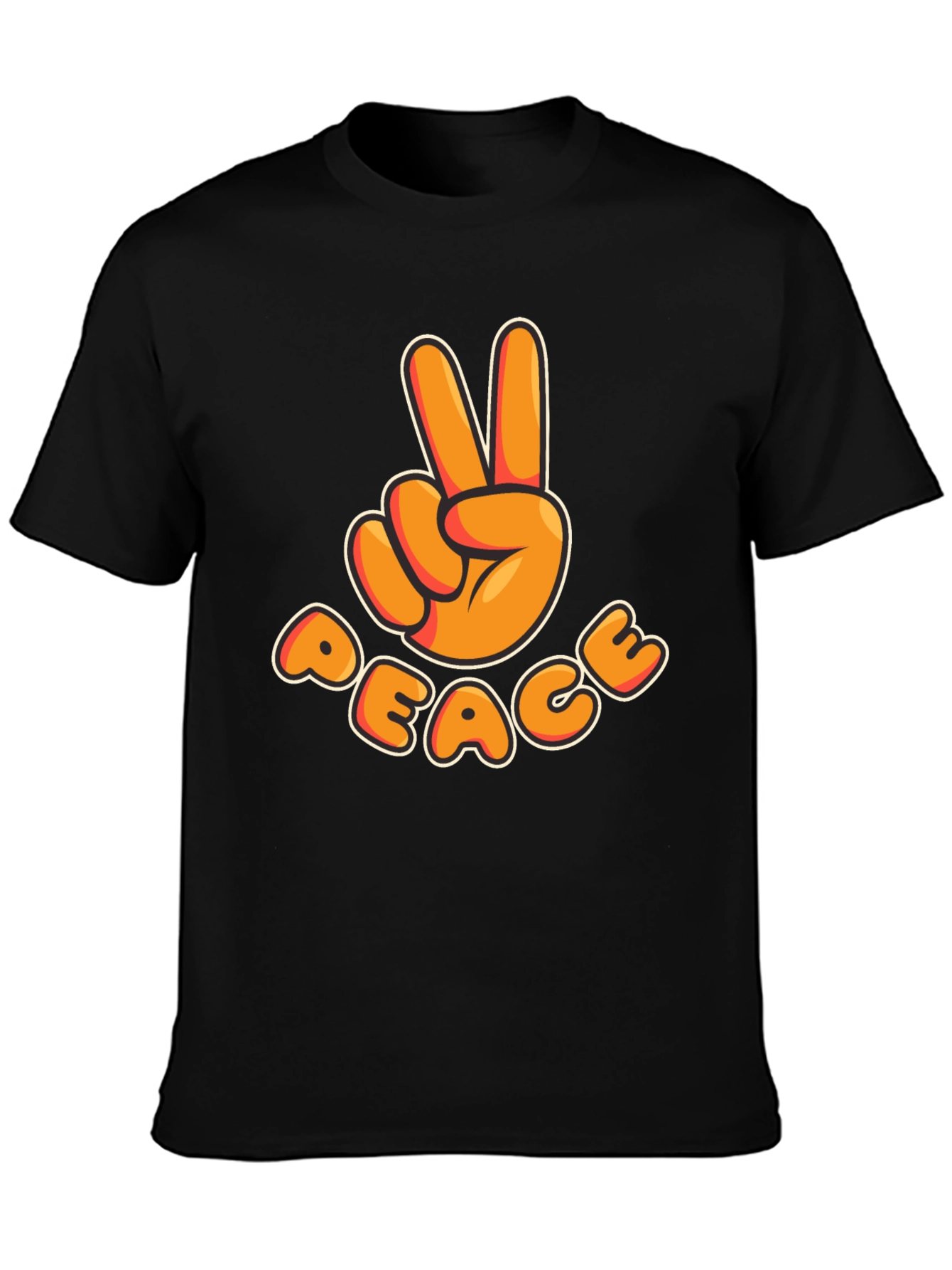 Black Peace Sign T-Shirt - Retro Cartoon Design view 3
