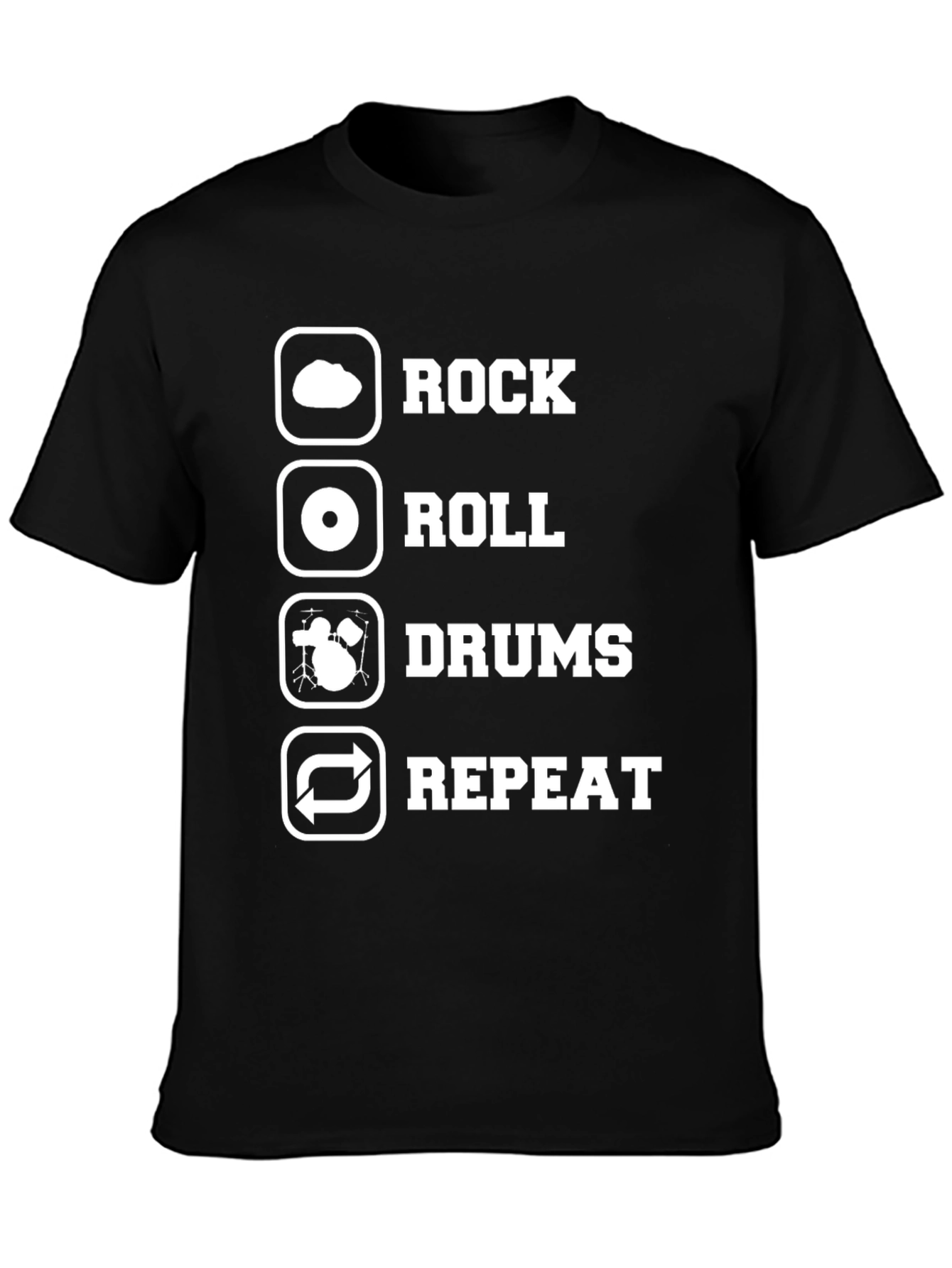 Black Rock Roll Drums Repeat T-Shirt - Musician Gift view 3