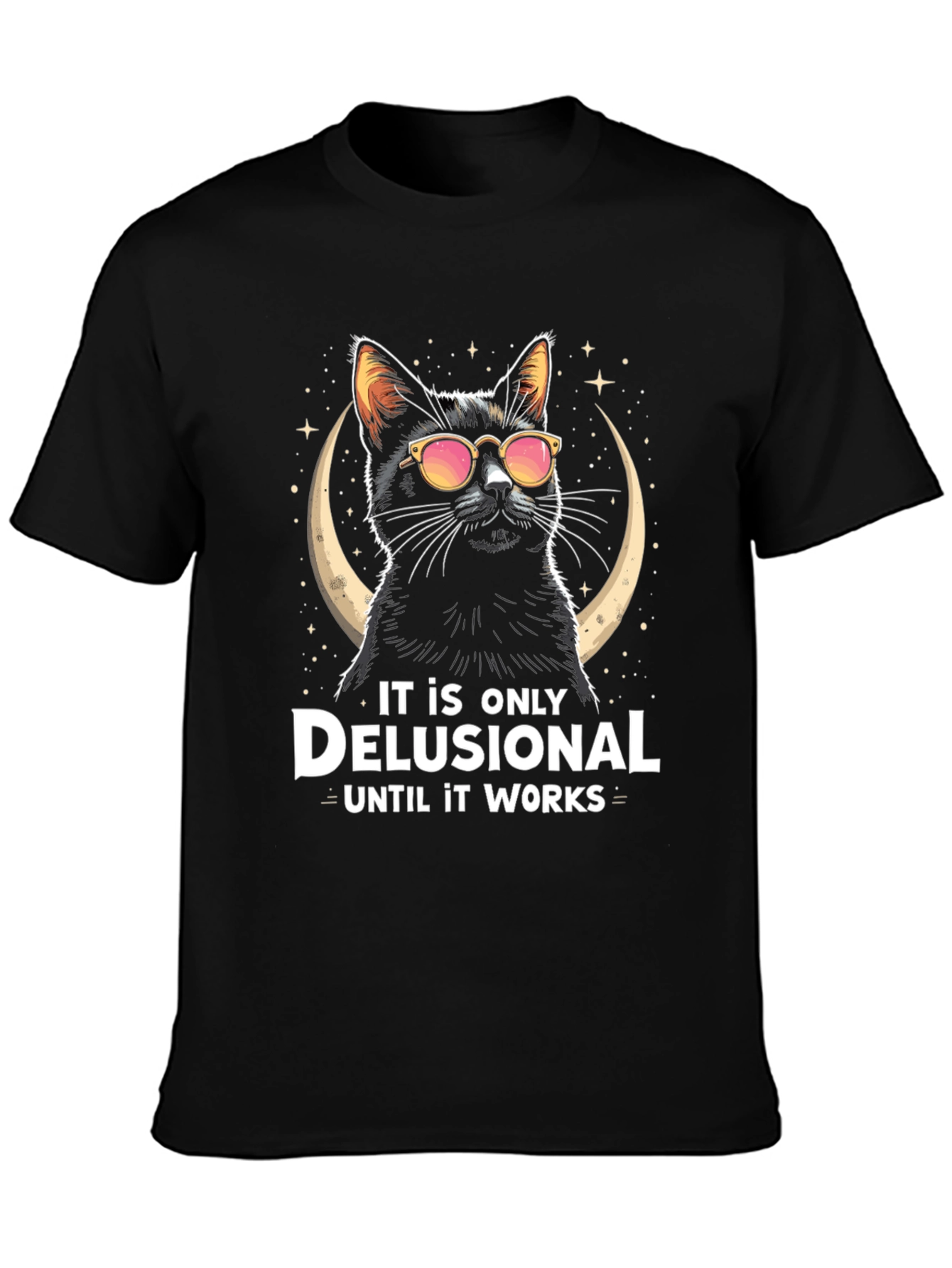 Black Delusional Cat T-Shirt - Funny Novelty Tee view 3