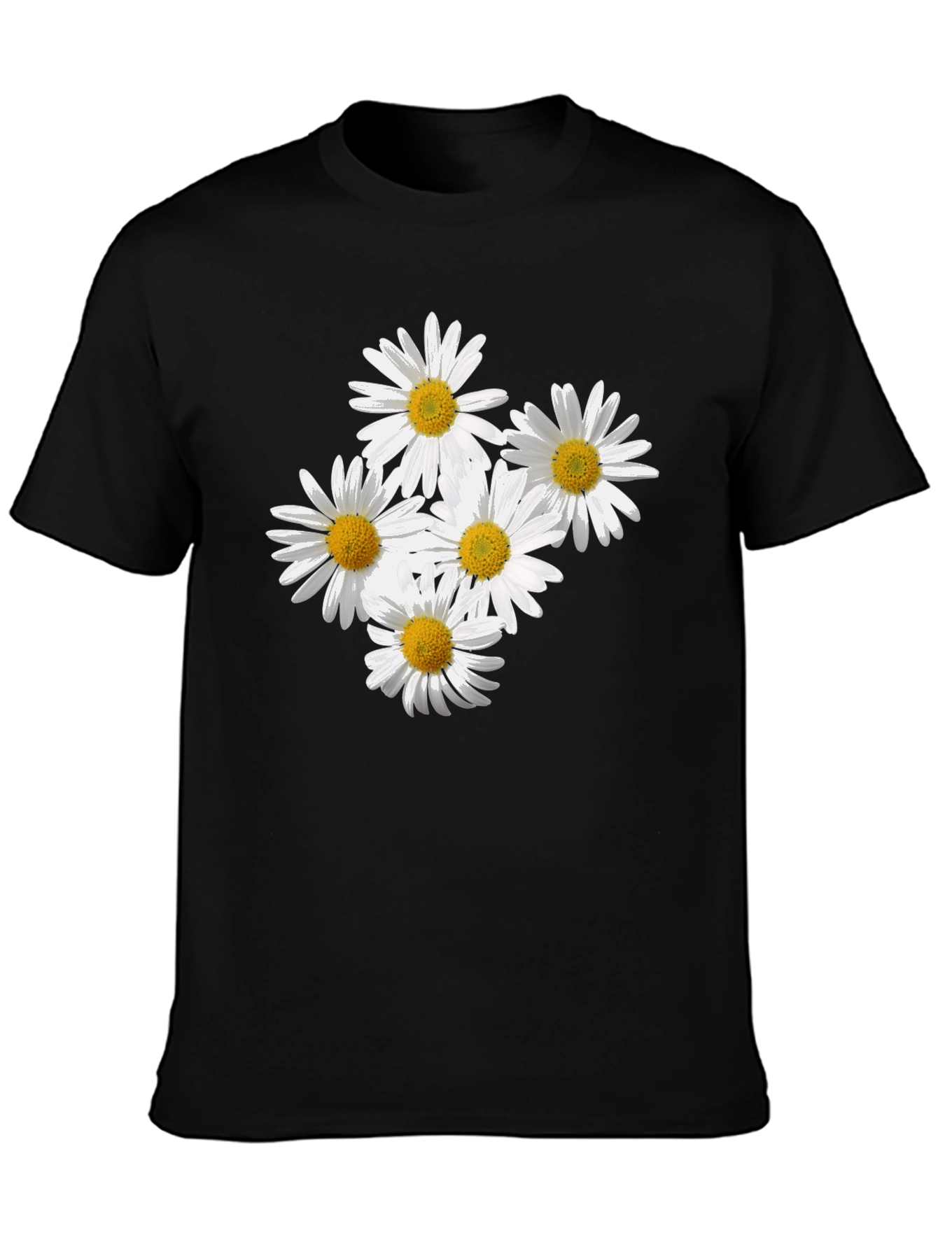 Black Daisy Flower Graphic Black T-Shirt view 3