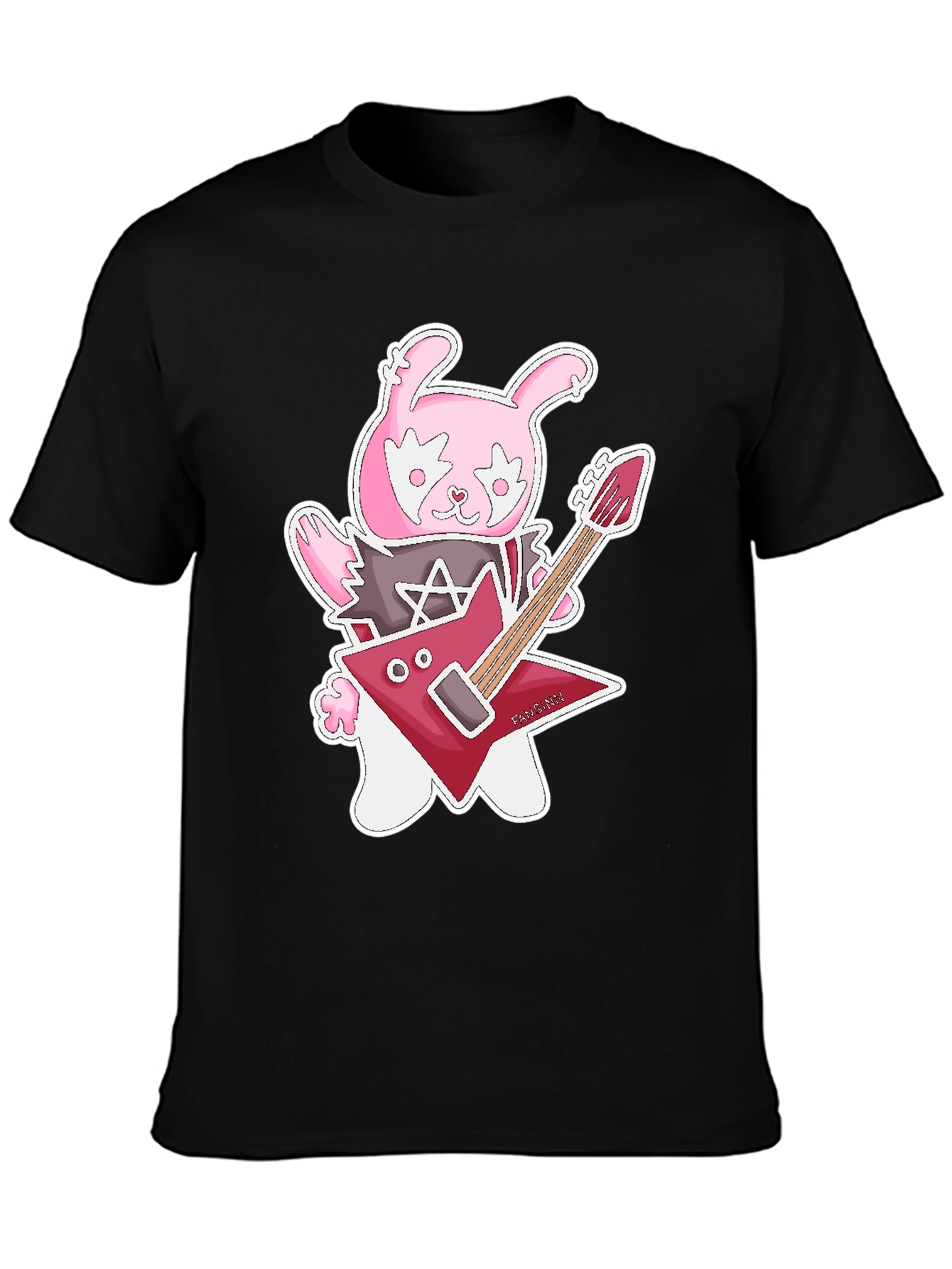 Black Rockstar Rabbit Graphic T-Shirt - Black Cotton Tee view 3