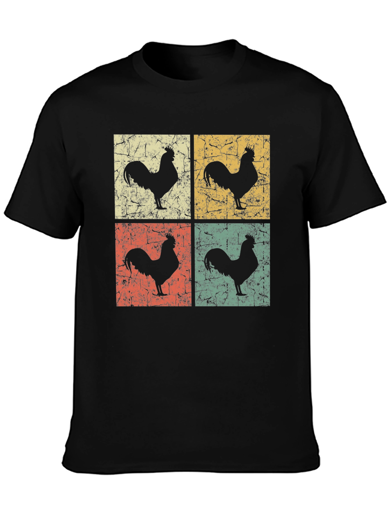 Black Vintage Rooster Graphic T-Shirt - Retro Chicken Design view 3