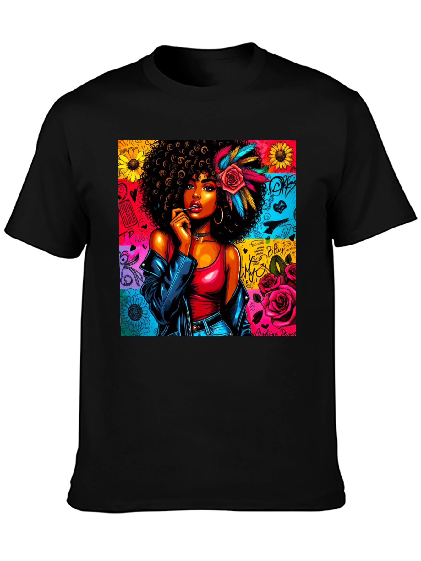 Black Graphic Tee: Afro-Punk Style T-Shirt view 3