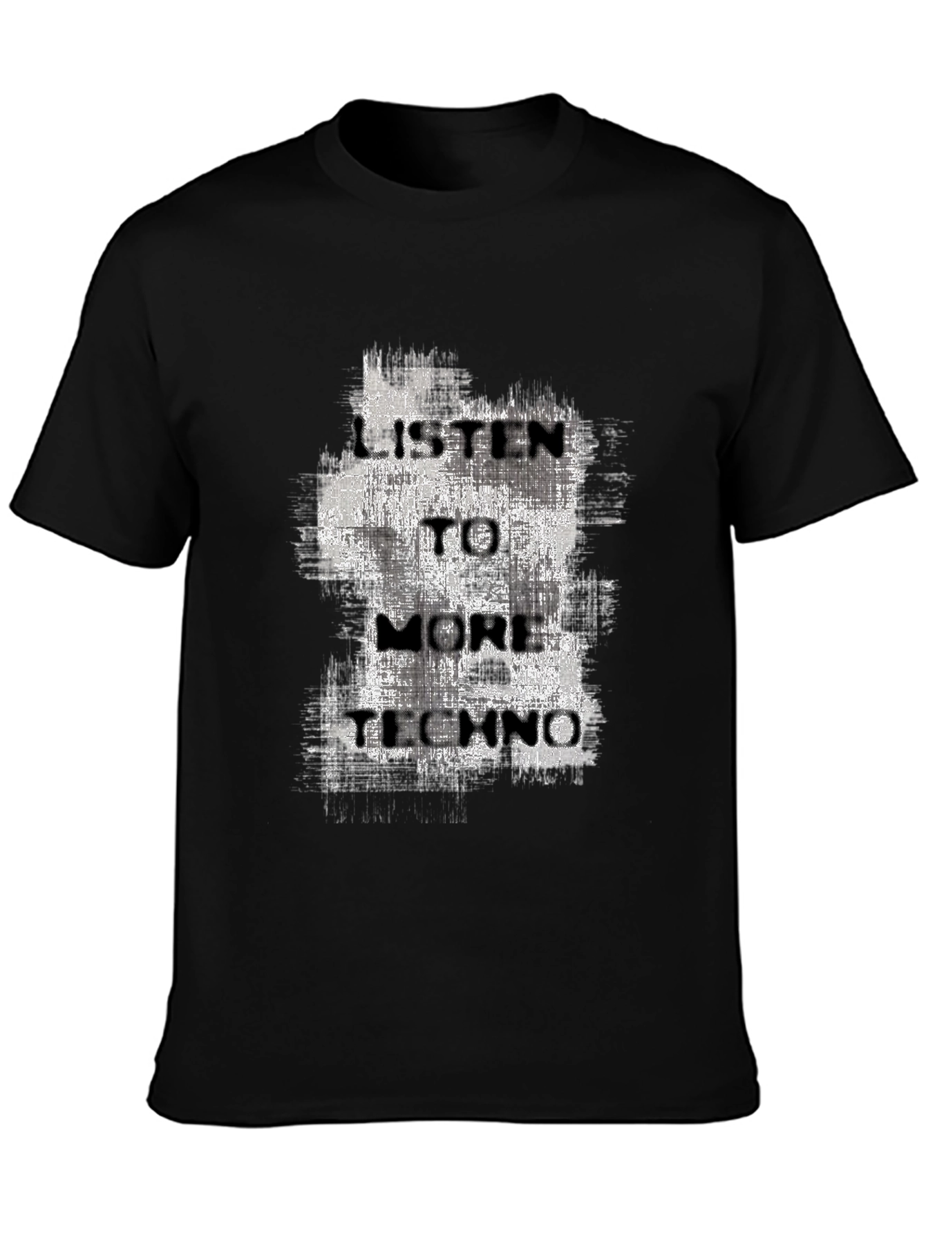 Black Listen To More Techno Graphic Tee - Black Cotton T-Shirt view 3