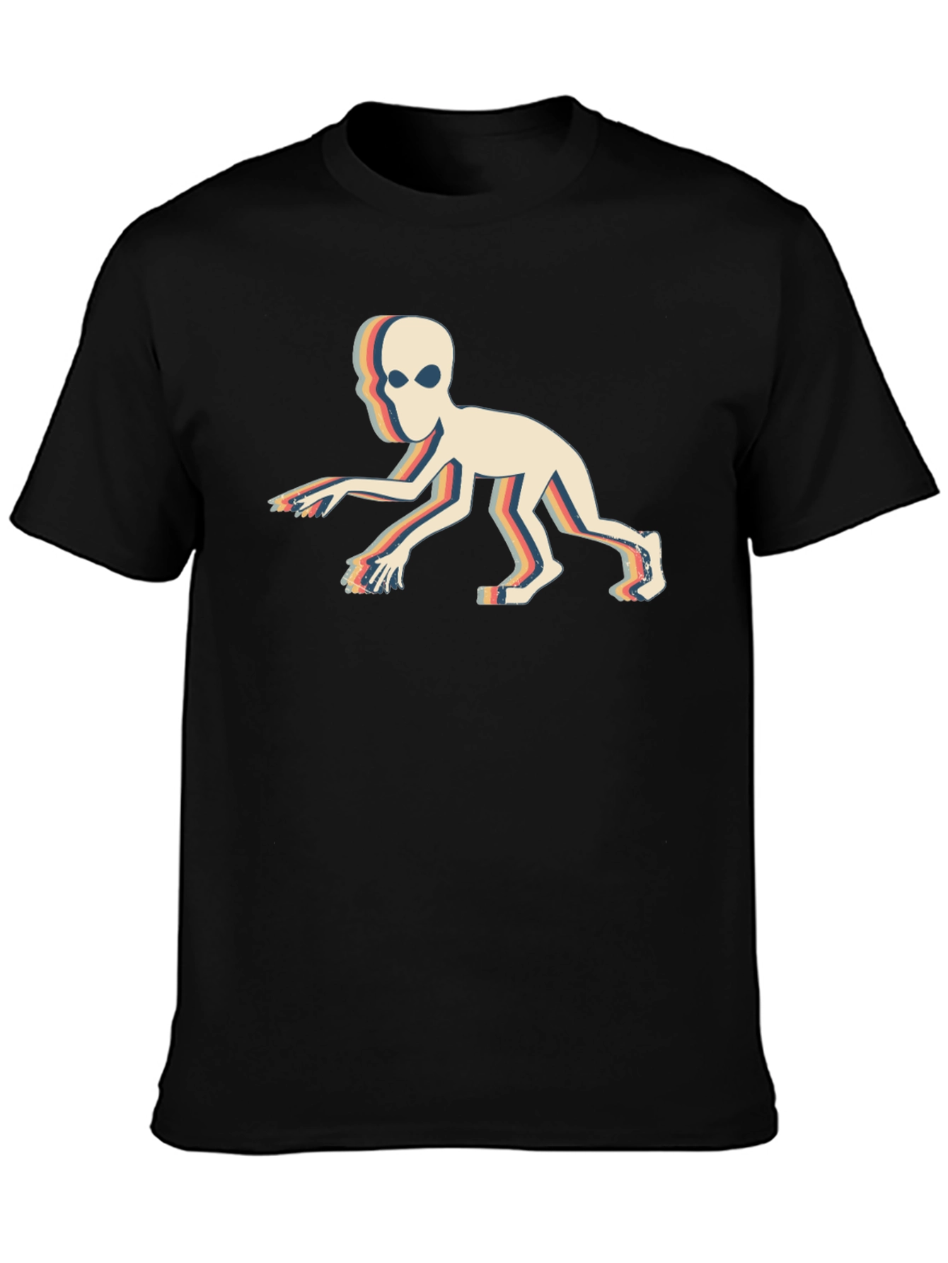 Black Retro Alien Crawl T-Shirt - Vintage Sci-Fi Design view 3