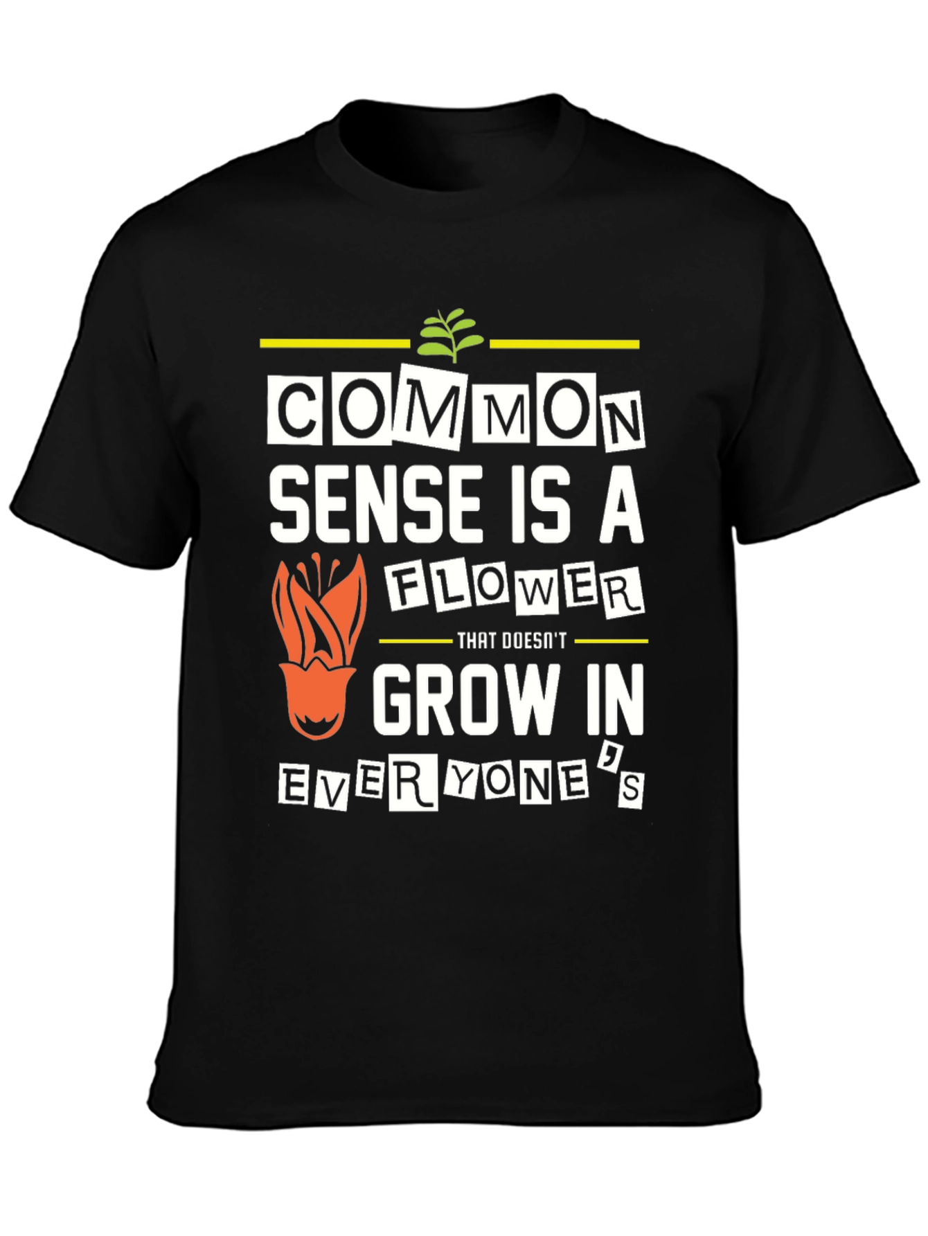 Black Common Sense Flower Graphic T-Shirt view 3