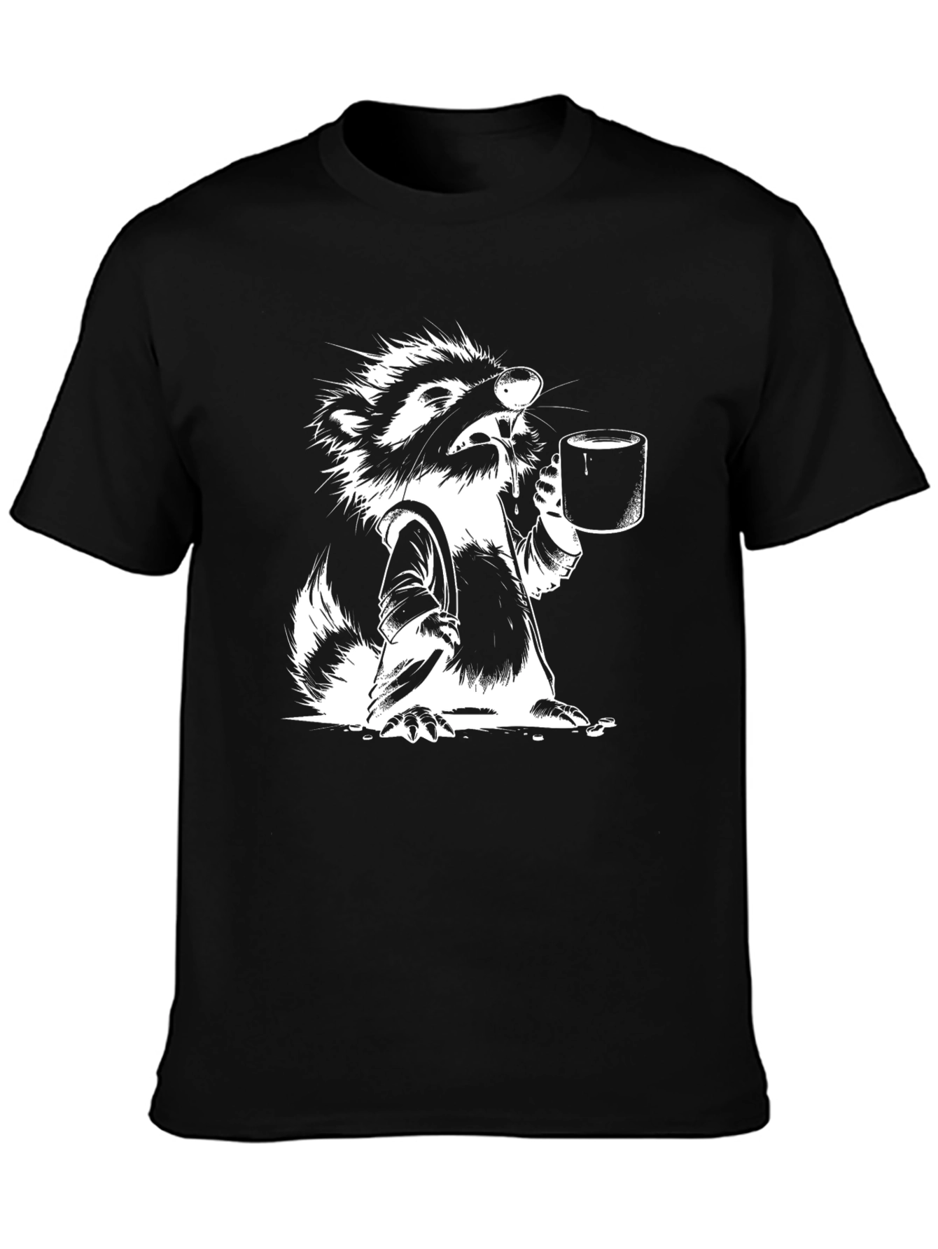 Black Raccoon Coffee T-Shirt - Men's Black Graphic Tee view 3