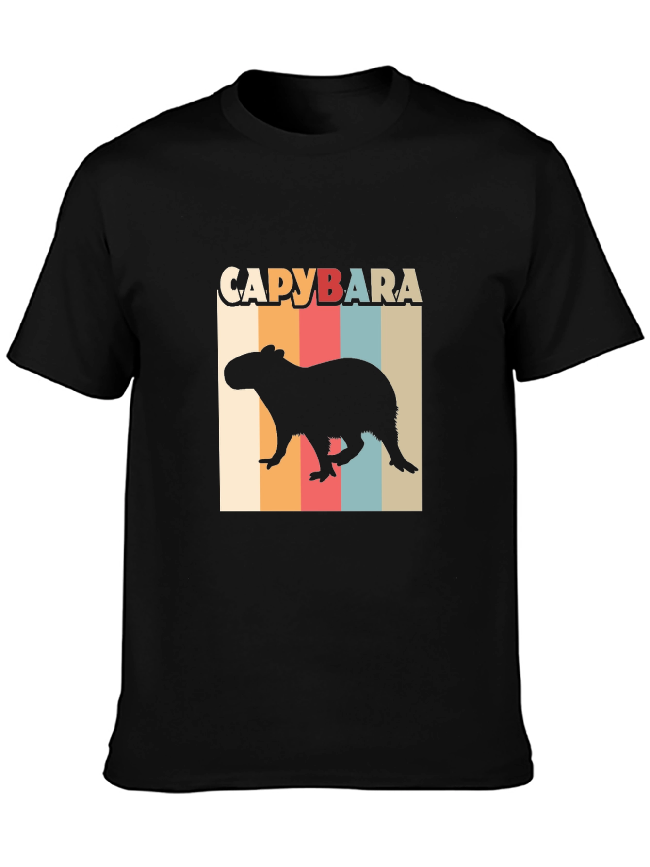 Black Capybara Retro Style T-Shirt view 3
