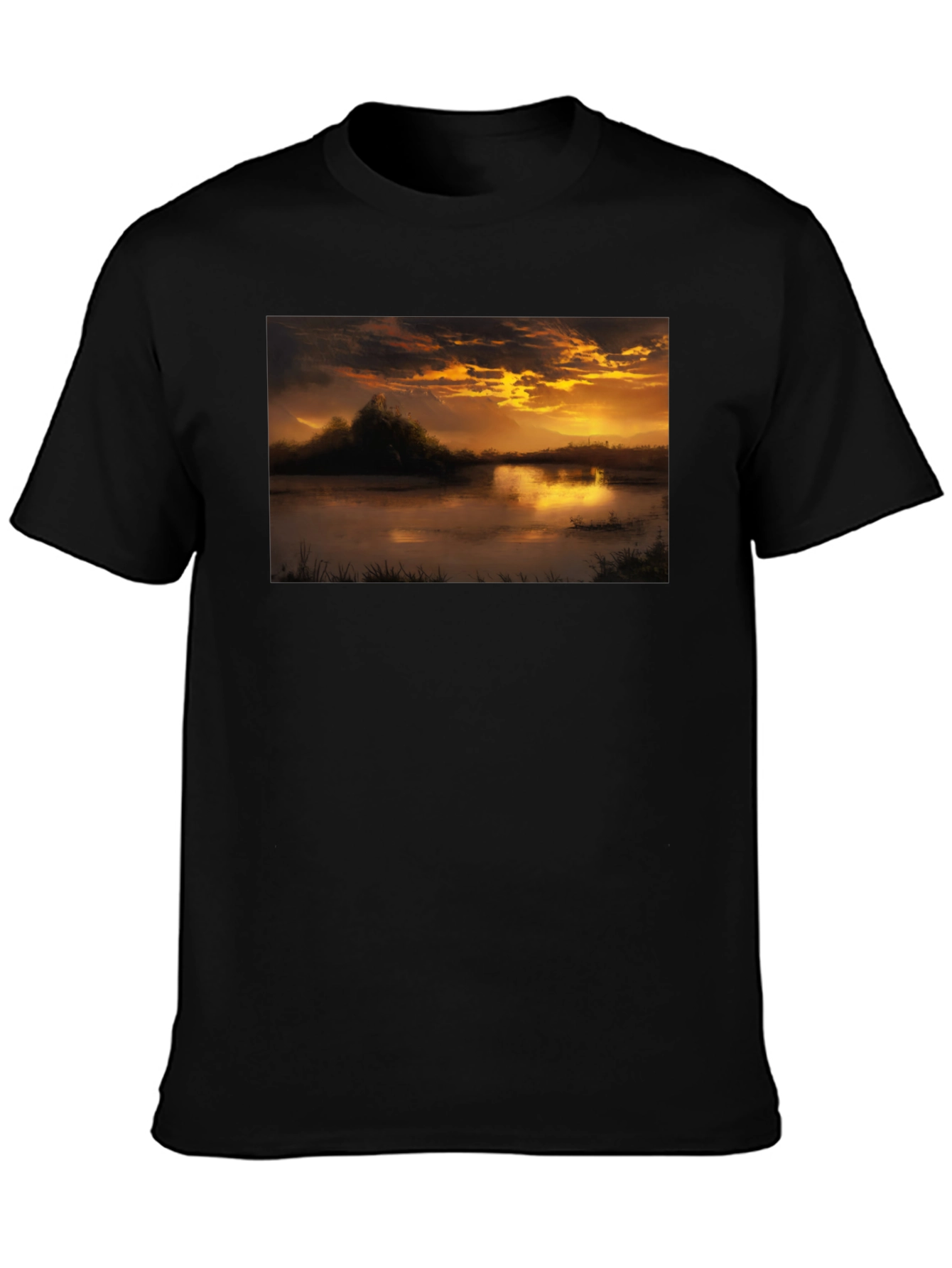 Black Sunset Lake Graphic Tee - Black Cotton Blend view 3