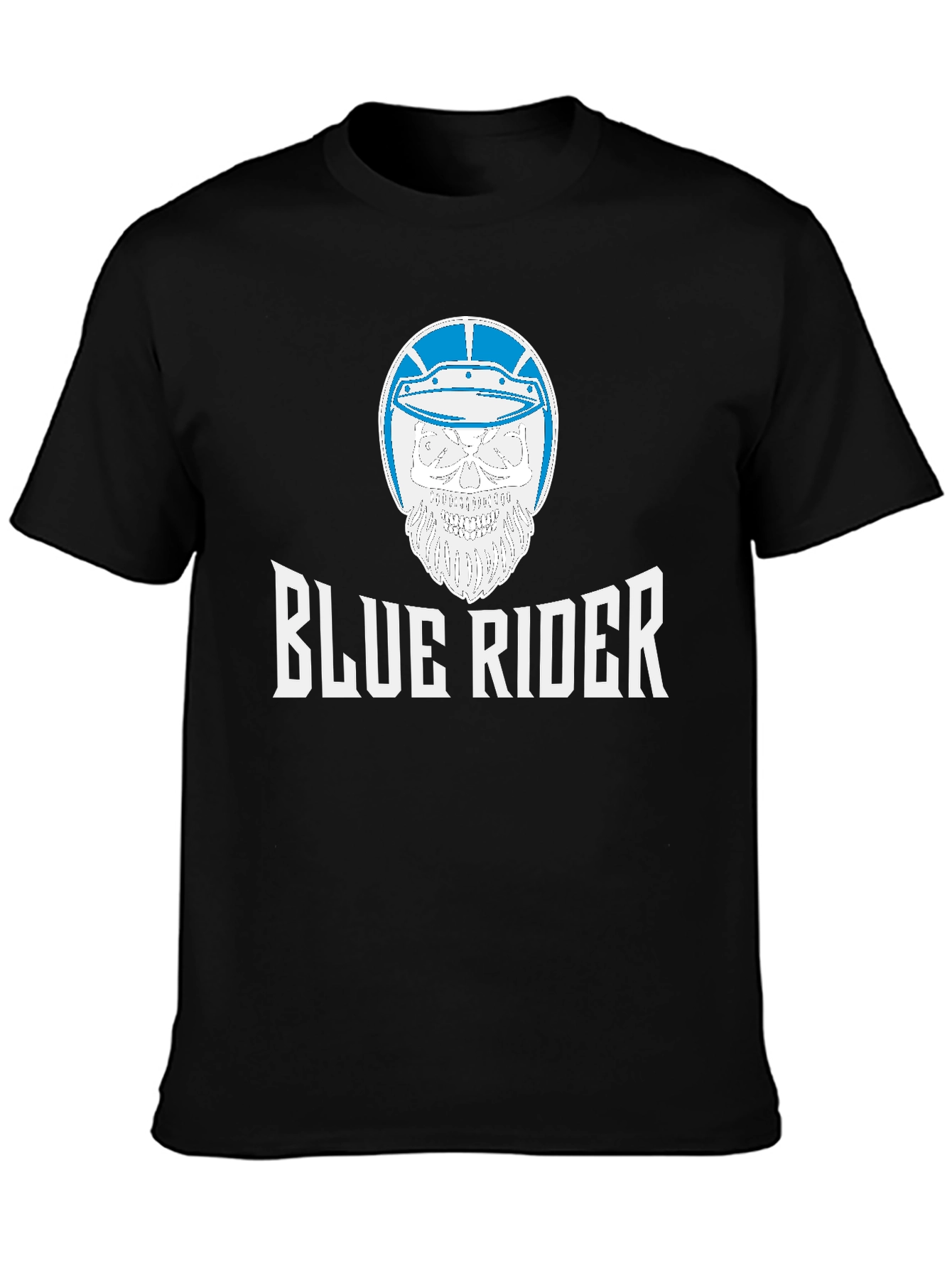 Black Blue Rider Graphic T-Shirt - Skull & Helmet Design view 3