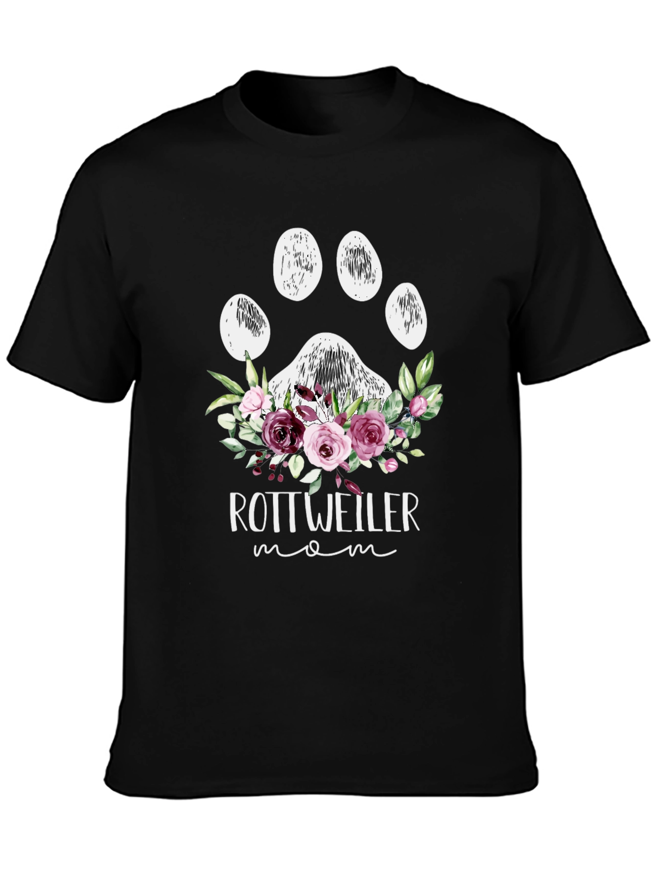 Rottweiler Mom Floral Paw Print T-Shirt - 3