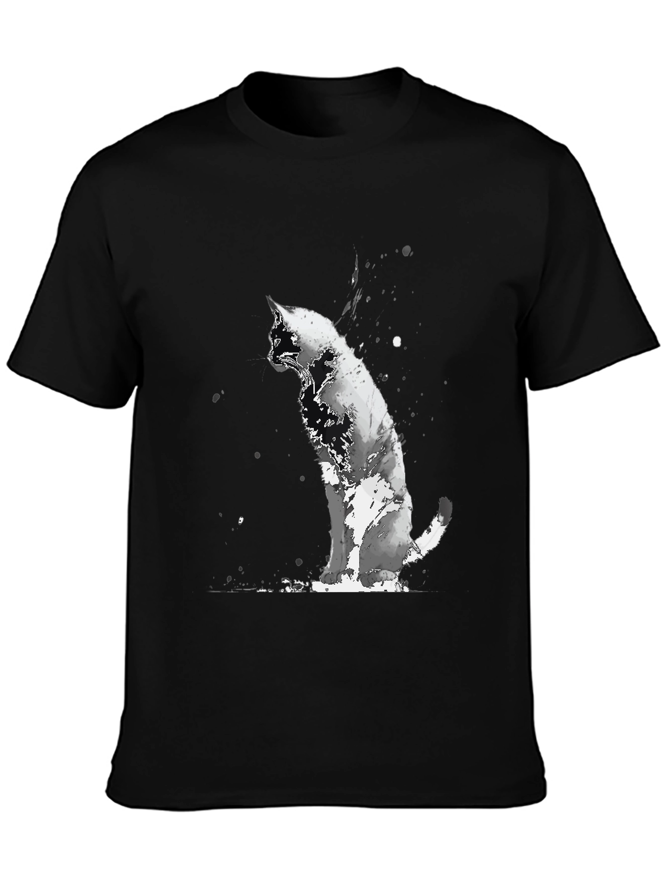 Black Black Cat Watercolor Graphic T-Shirt view 3