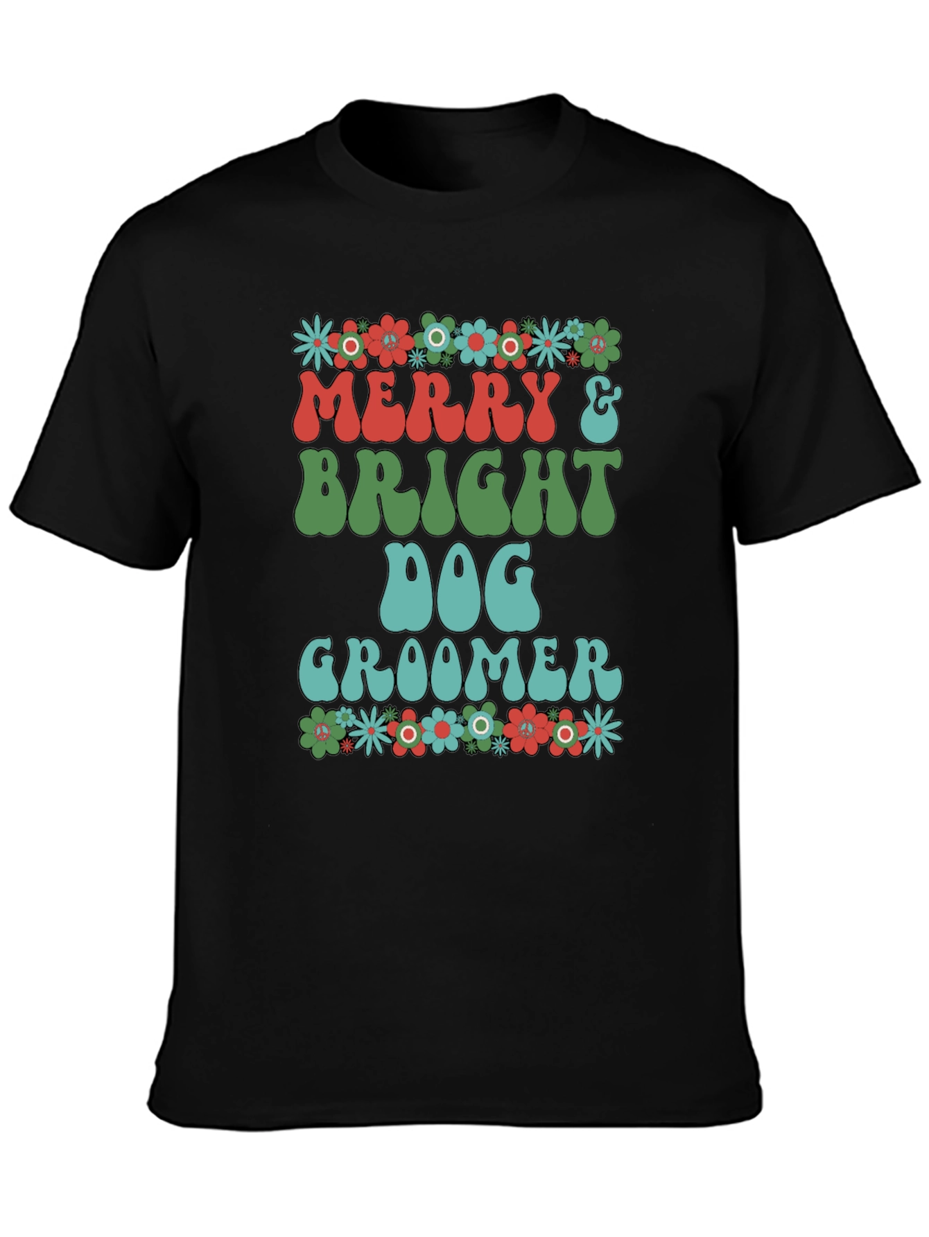 Black Merry & Bright Dog Groomer T-Shirt view 3