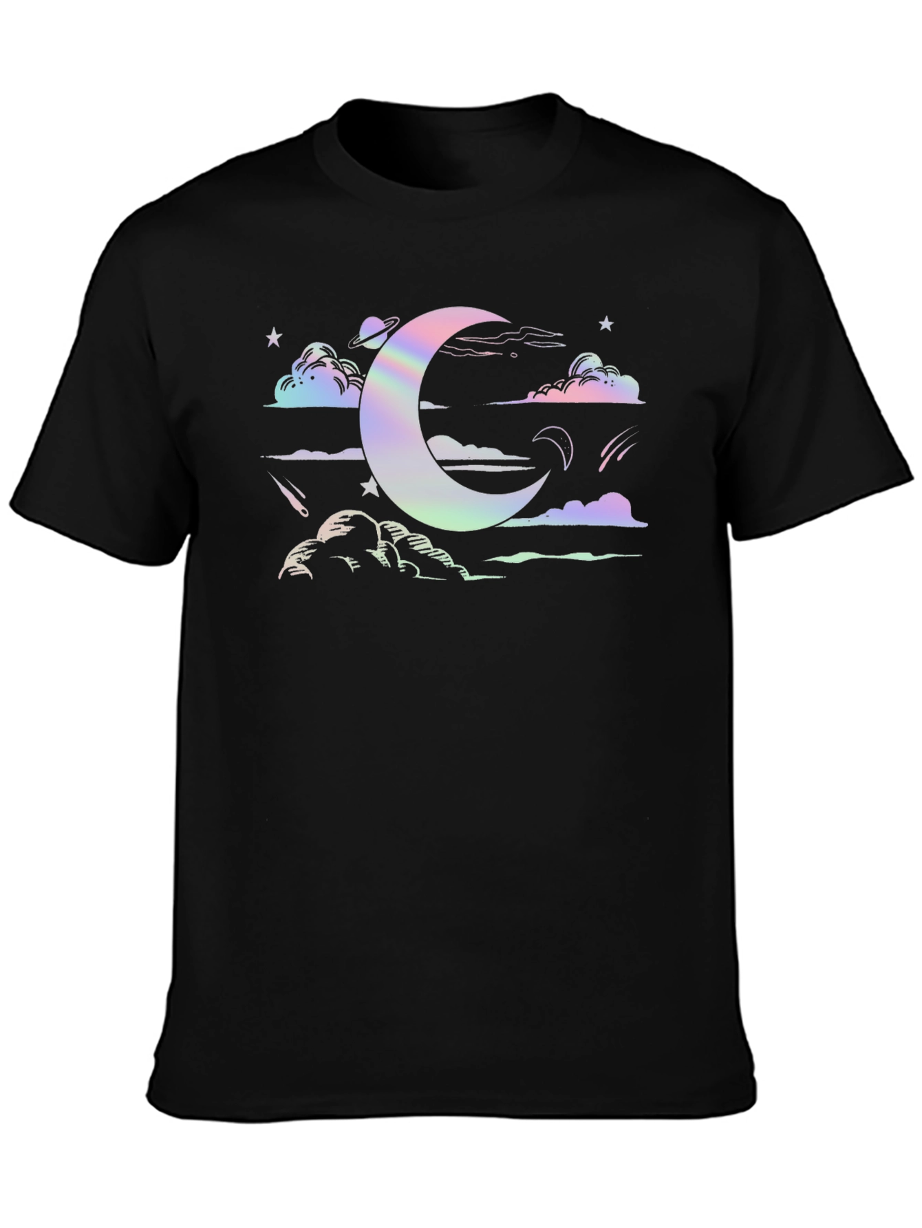 Black Celestial Moon & Stars Graphic Tee - Soft Cotton Blend view 3