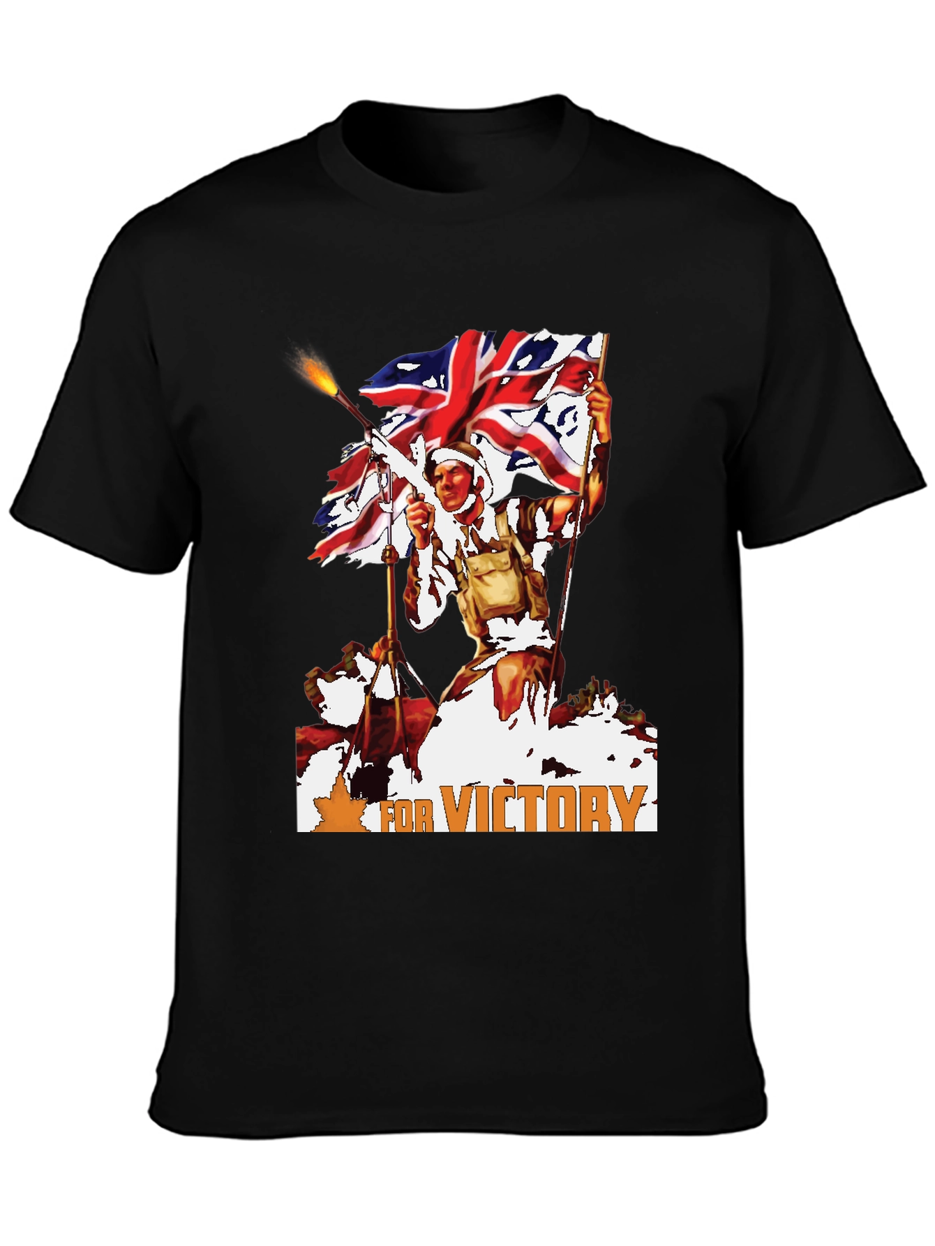 Black Victory Graphic Tee - Vintage British Soldier Design view 3