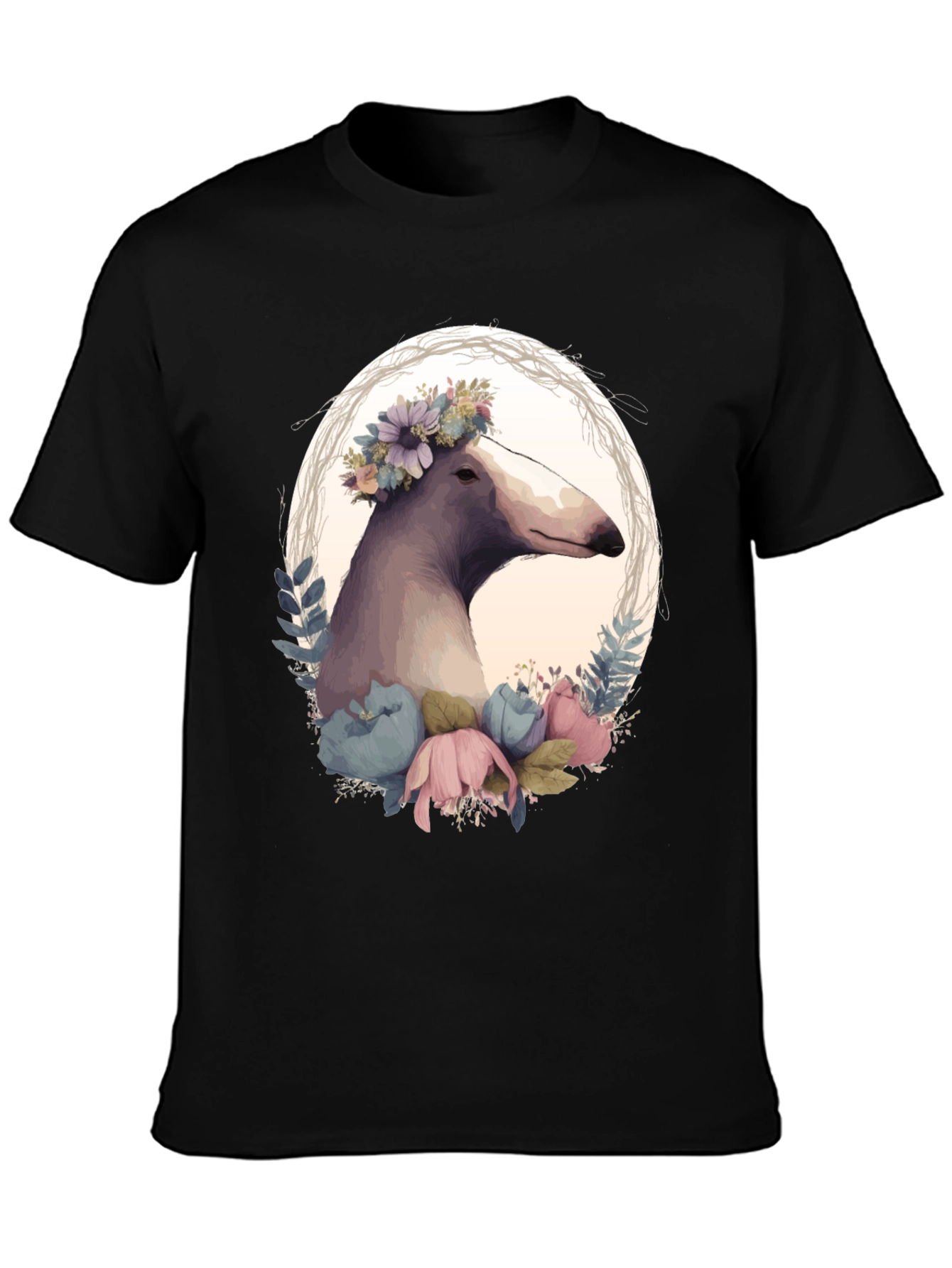 Black Floral Dog T-Shirt - Unique Graphic Tee view 3