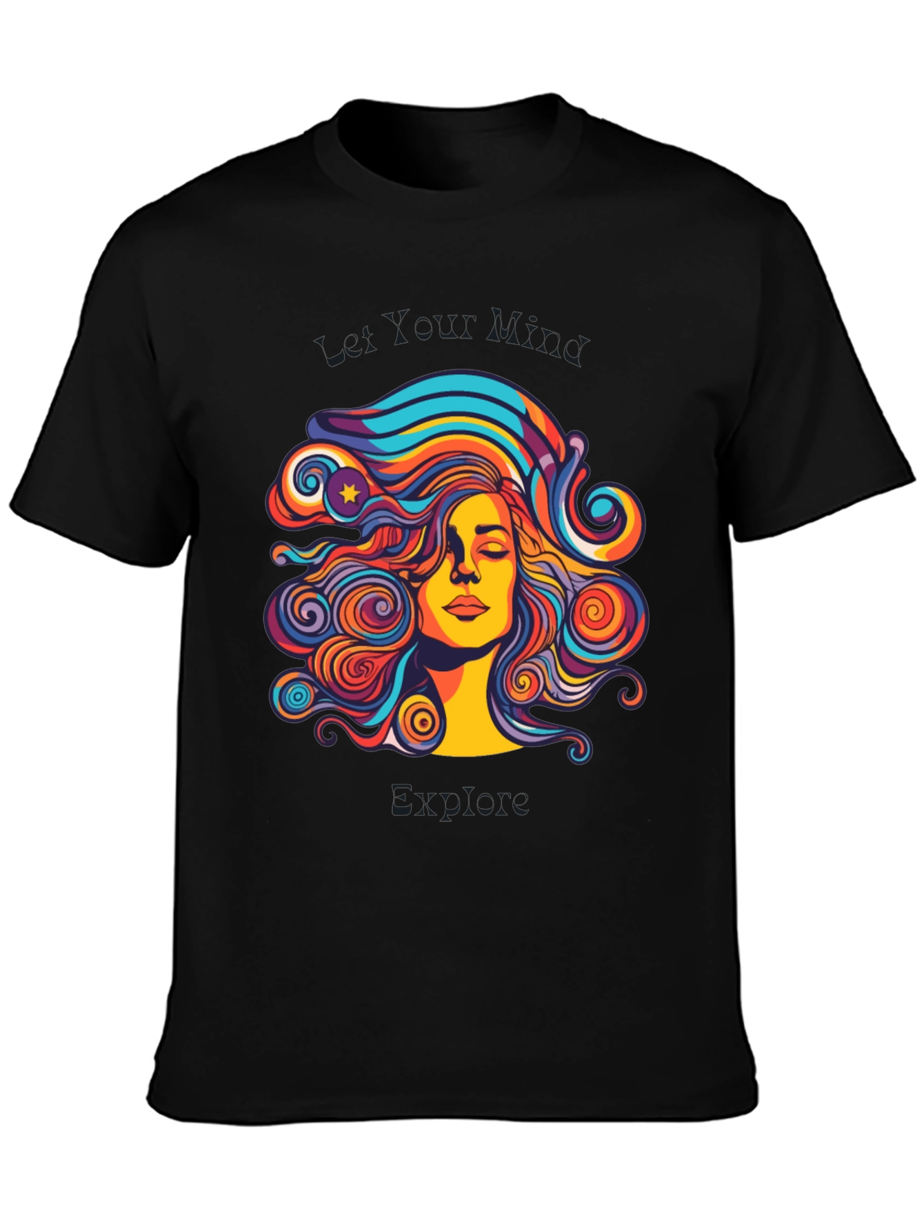 Black Psychedelic Woman Graphic Black T-Shirt view 3