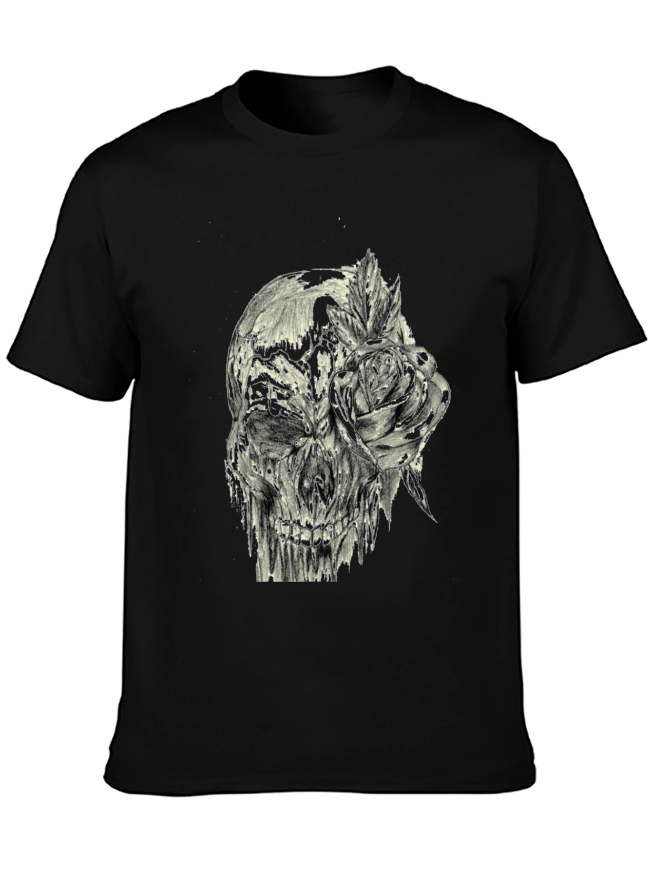 Black Skull and Rose Graphic Print Tee - Edgy Style view 3