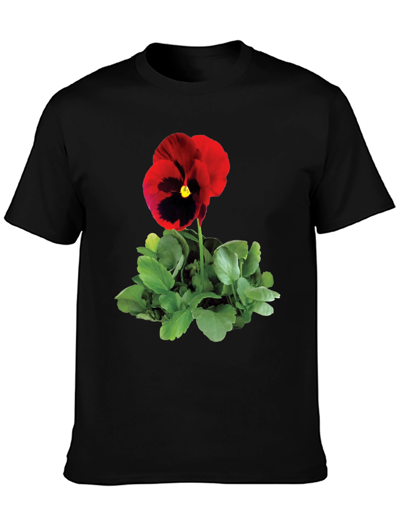 Black Pansy Flower Graphic Tee - Black Unisex T-Shirt view 3