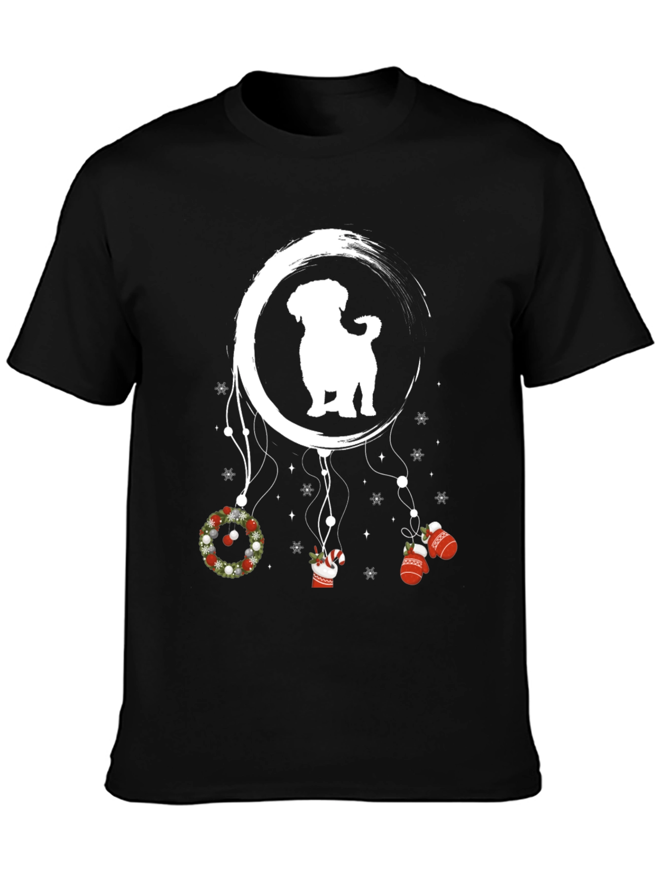 Black Festive Dog Dreamcatcher T-Shirt view 3